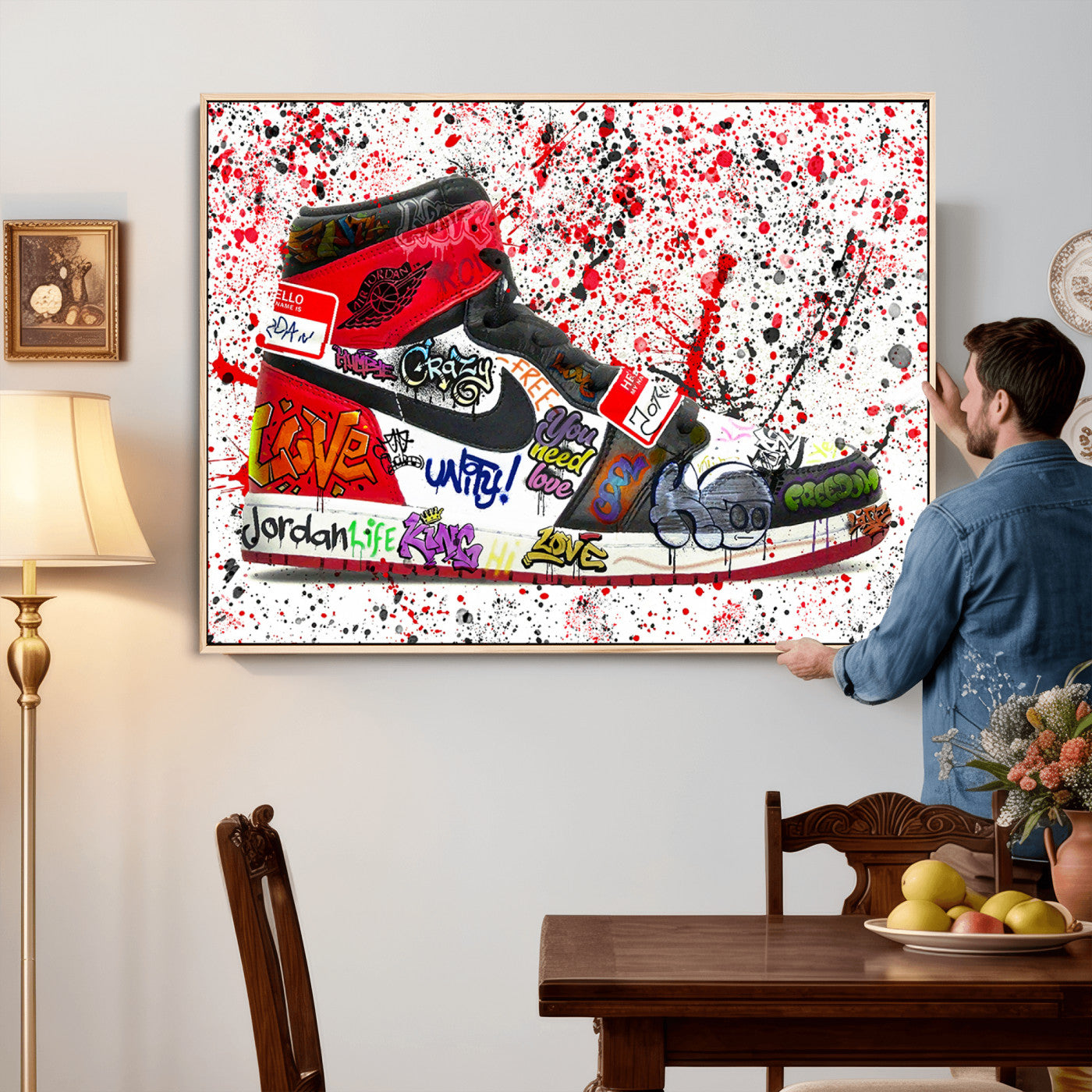 38836-MGV-CV-36X24 - Jordan Shoes Graffiti Wall Art Canvas Print- Jordan Graffiti Canvas Wall Art - Framed Perfect for