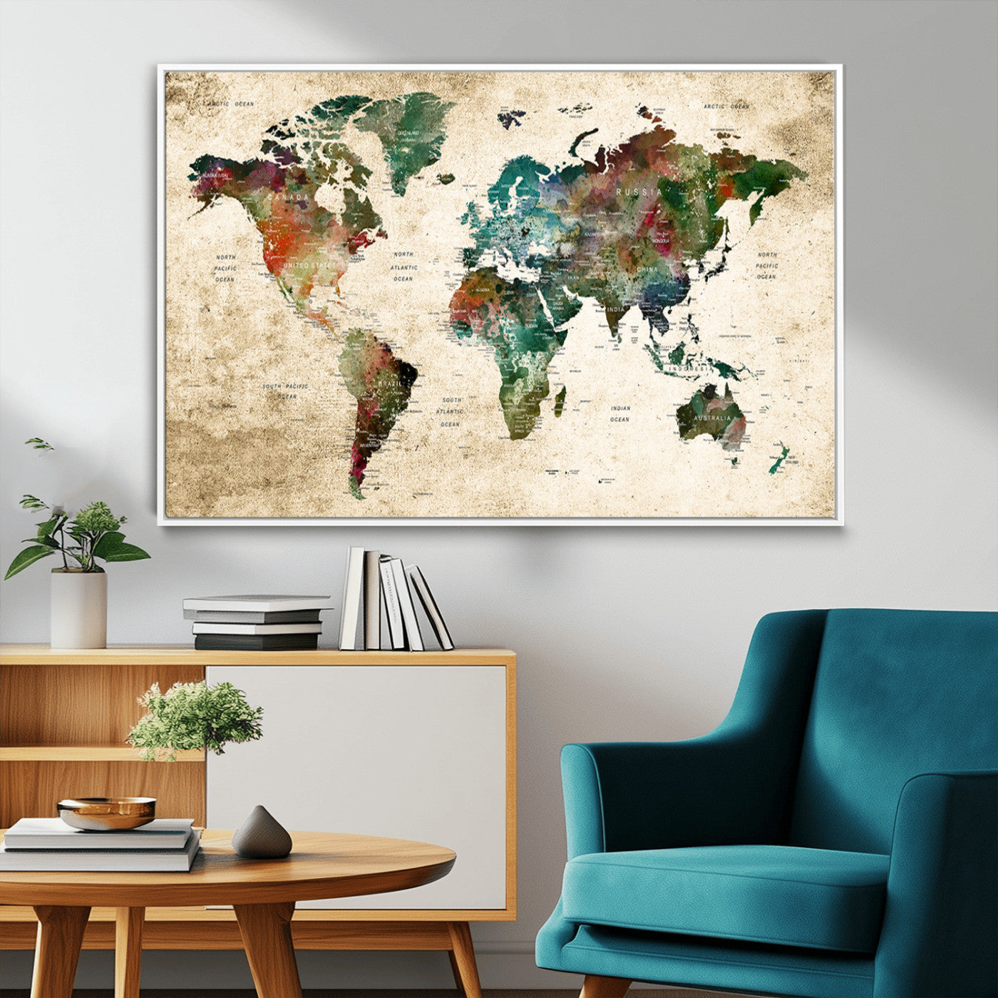 45128-MGV-CV-36X24-Push Pin World Map Canvas Print – Framed Travel Tracker Wall Art for Couples, Perfect Anniversary Gift and Home Decor