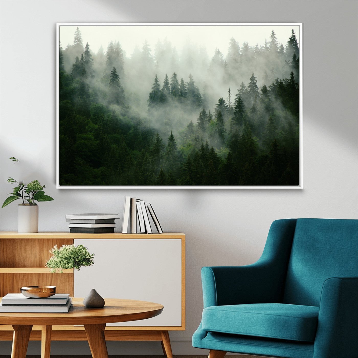 167720496-MGV-CV-36X24-Misty Forest Wall Art – Tranquil Green Woodland Canvas Print, Nature Landscape Decor for Living Room, Bedroom or Office