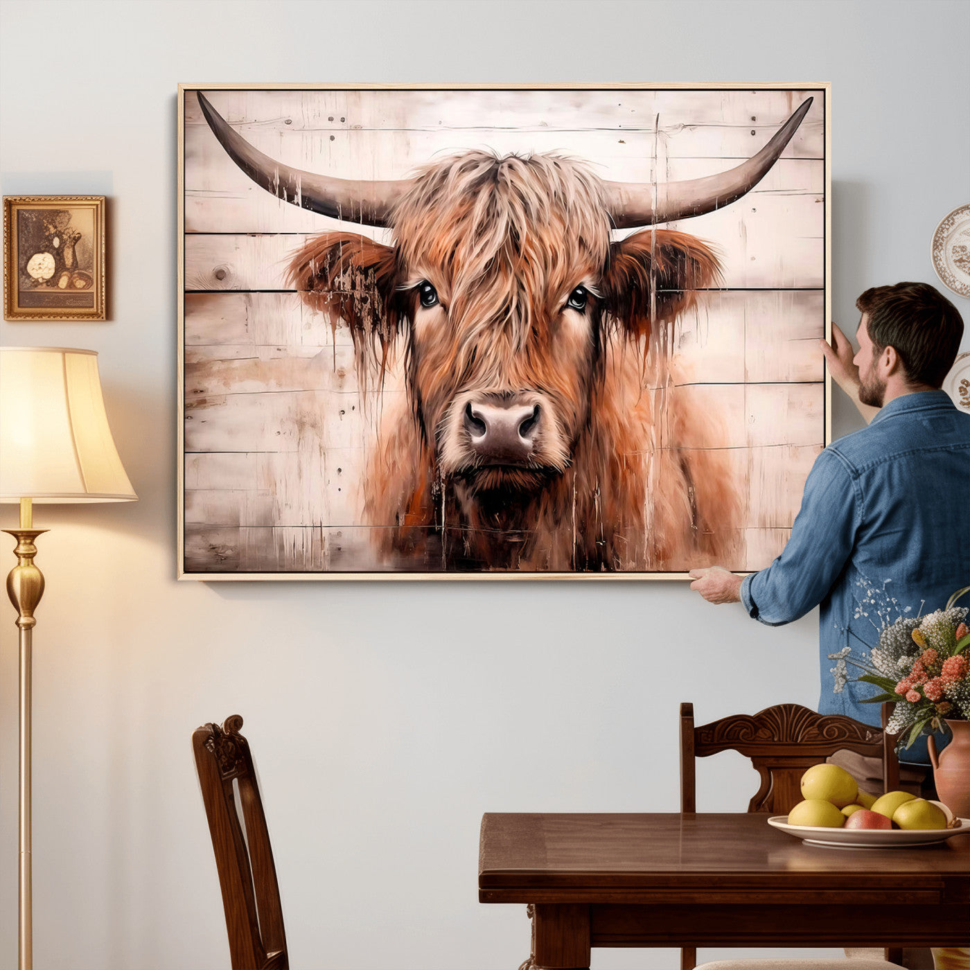 93730-MGV-CV-36X24 - Vintage Scottish Highland Cow Cattle Art Print Farmhouse Wall Art Canvas Print