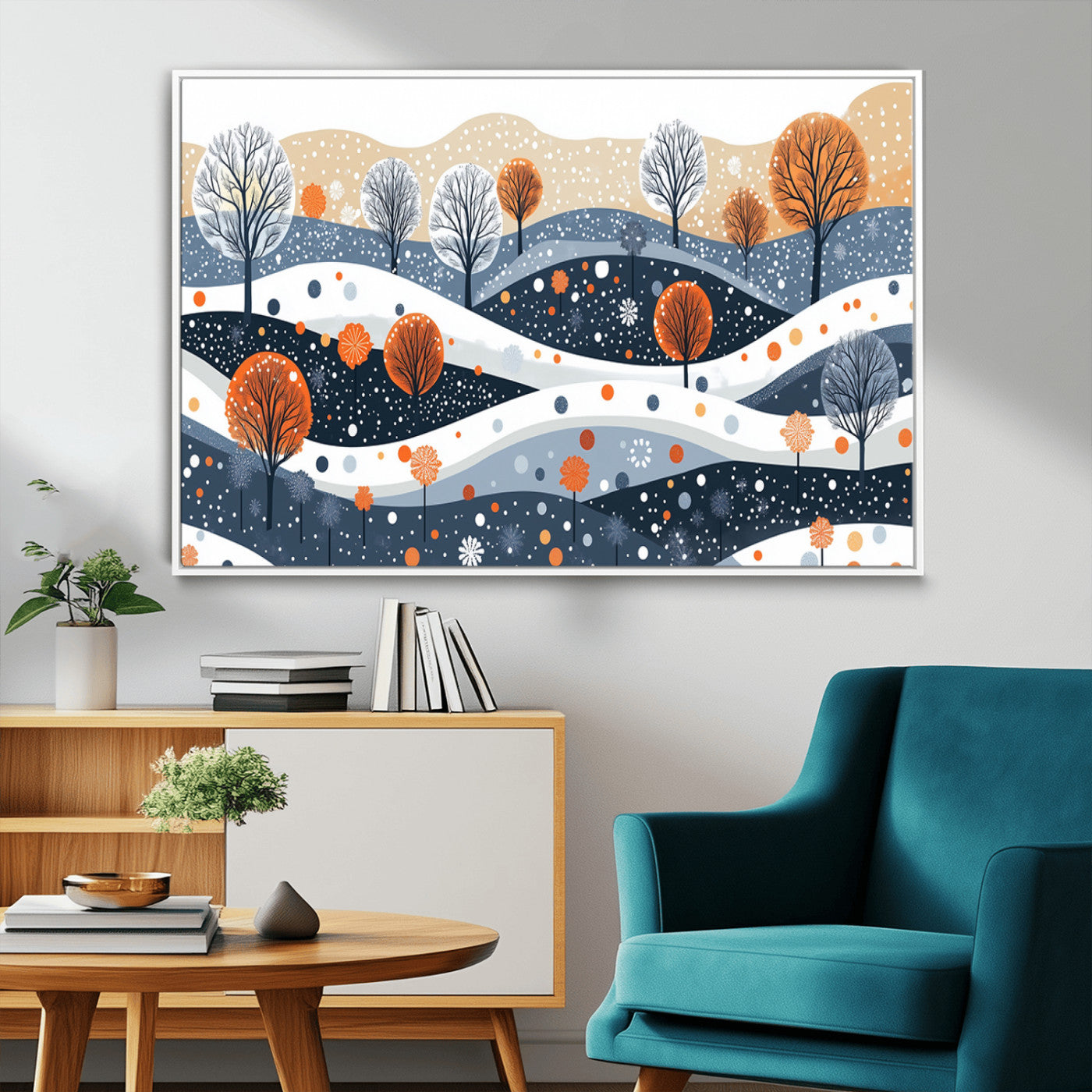 22651-MGV-FC-36X24_White-Abstract Winter Landscape Canvas Wall Art Print - Large Colorful Nature Wall Decor