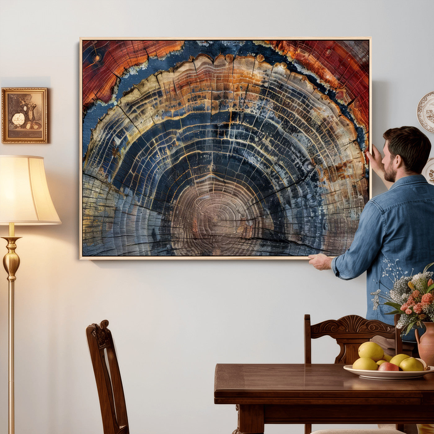 63519-MGV-CV-36X24 - Abstract Tree Ring Wall Art Canvas Print – Colorful Framed Minimalist Nature Tree Rings Home Artwork for Home and Office Decor