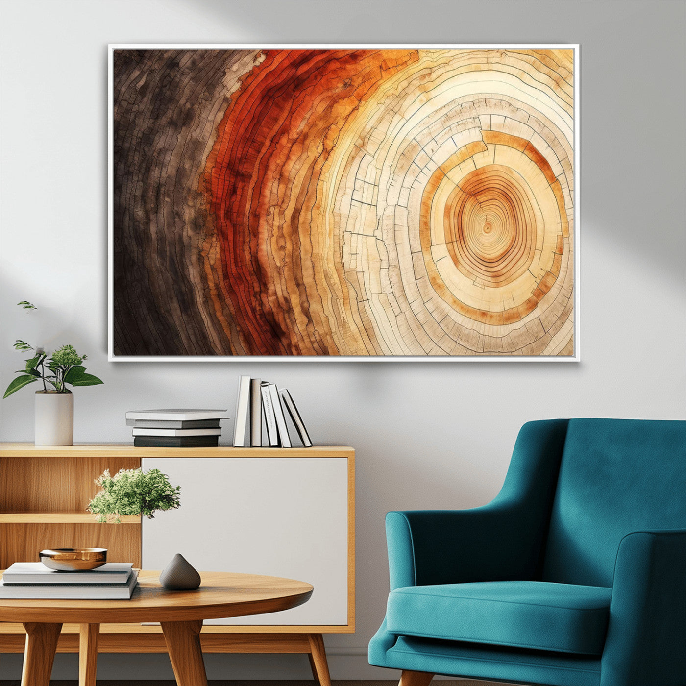 57529-MGV-FC-36X24_White-Tree Ring Print on Canvas Wall Art, Tree Stump Print, Wood Wall Art Living Room, Abstract Natural