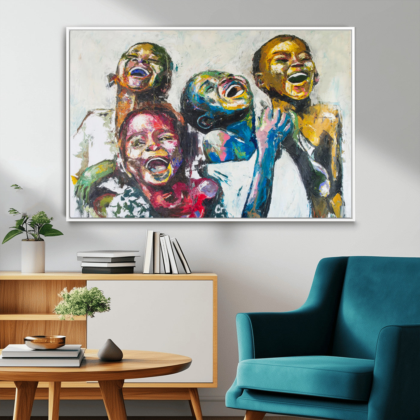 -Shai Yossef Style Canvas Art - Joyful African Black Kids Impasto Painting with Vibrant Brushstrokes,