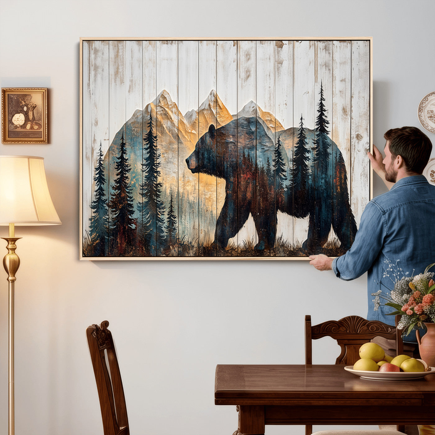90077-MGV-CV-36X24 - Rustic Bear Wall Art - Grizzly 399 Bear Wall Art - Mountain Wood Canvas Wall Art - Nature Theme