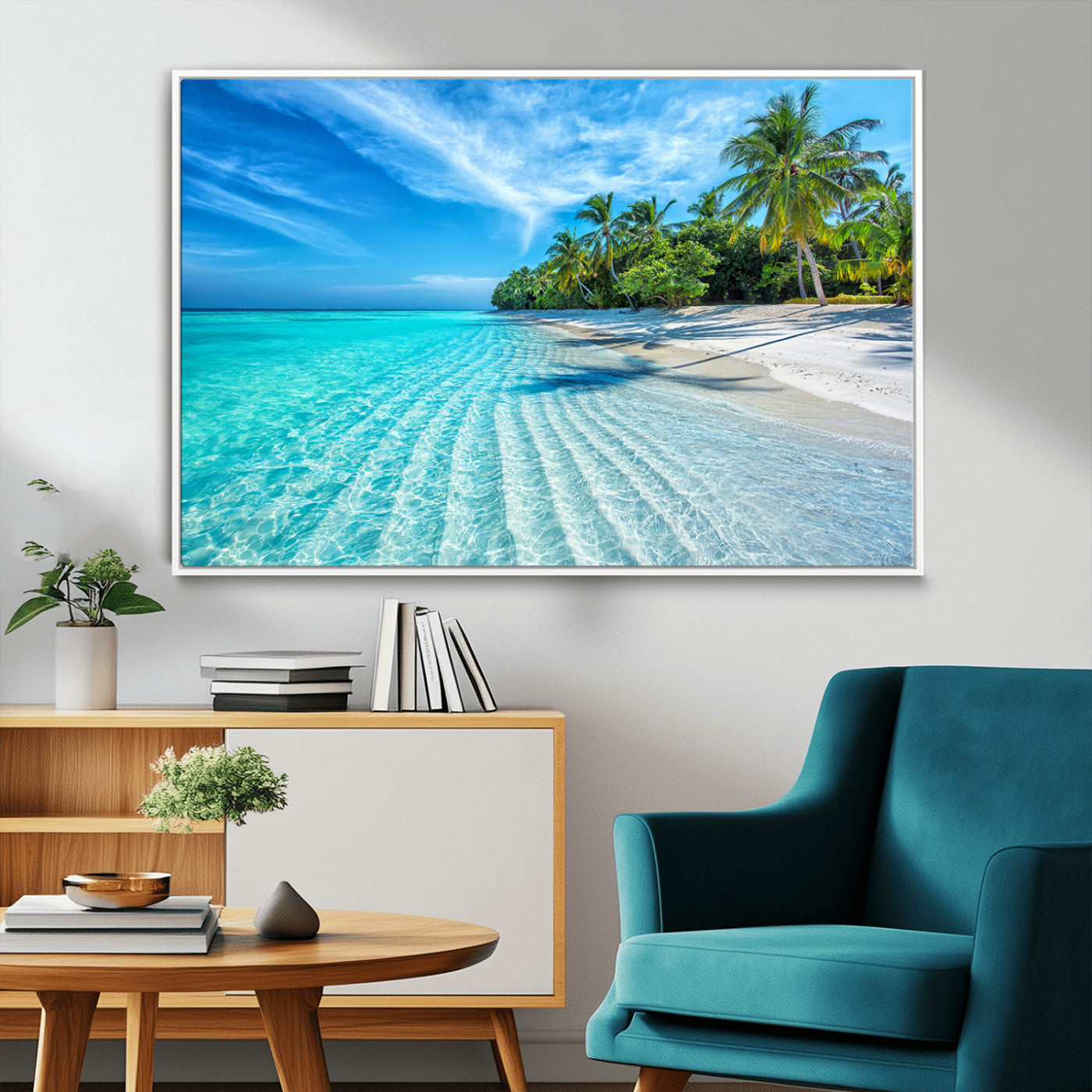 14788-MGV-FC-36X24_White-Tropical Beach Wall Art Canvas Print - Serene Ocean Landscape with Crystal Clear Turquoise Water and