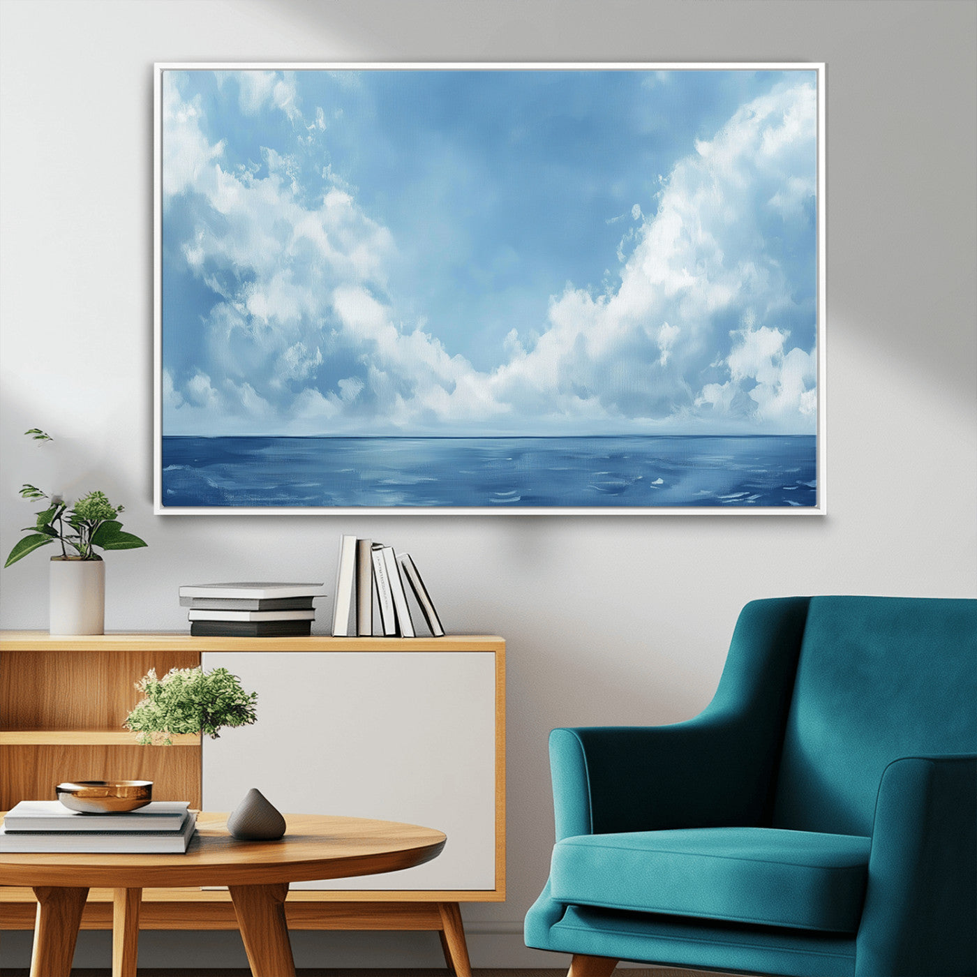 57554-MGV-FC-36X24_White-Abstract Ocean Print Artwork- Serene Blue Ocean Canvas Wall Art - Minimalist Ocean and Sky Canvas