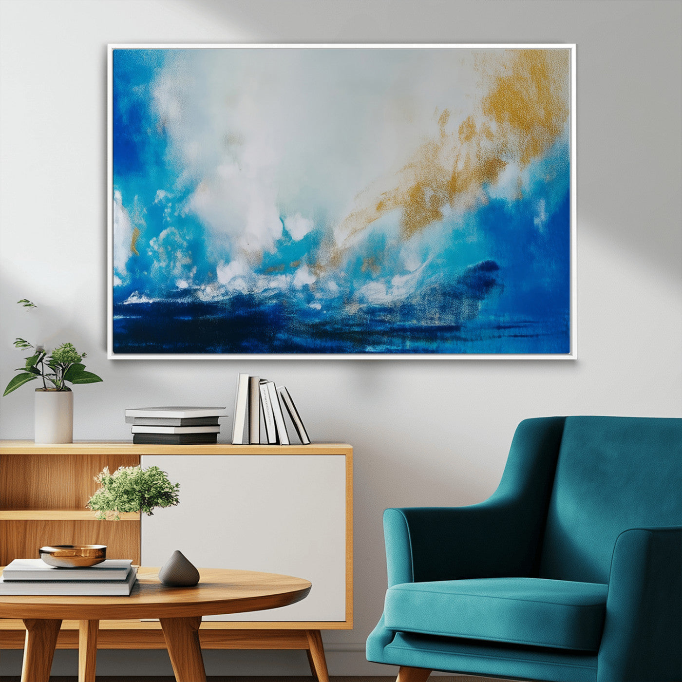 84745-MGV-FC-36X24_White-Blue Abstract Print - Dynamic Ocean-Inspired Canvas Wall Art