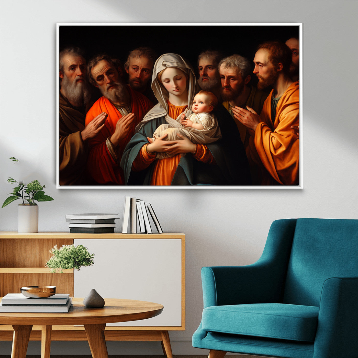 MGV-FC-36X24 - Religious Canvas Wall Art Print - Madonna and Child with Apostles Art Print - Classic Christian