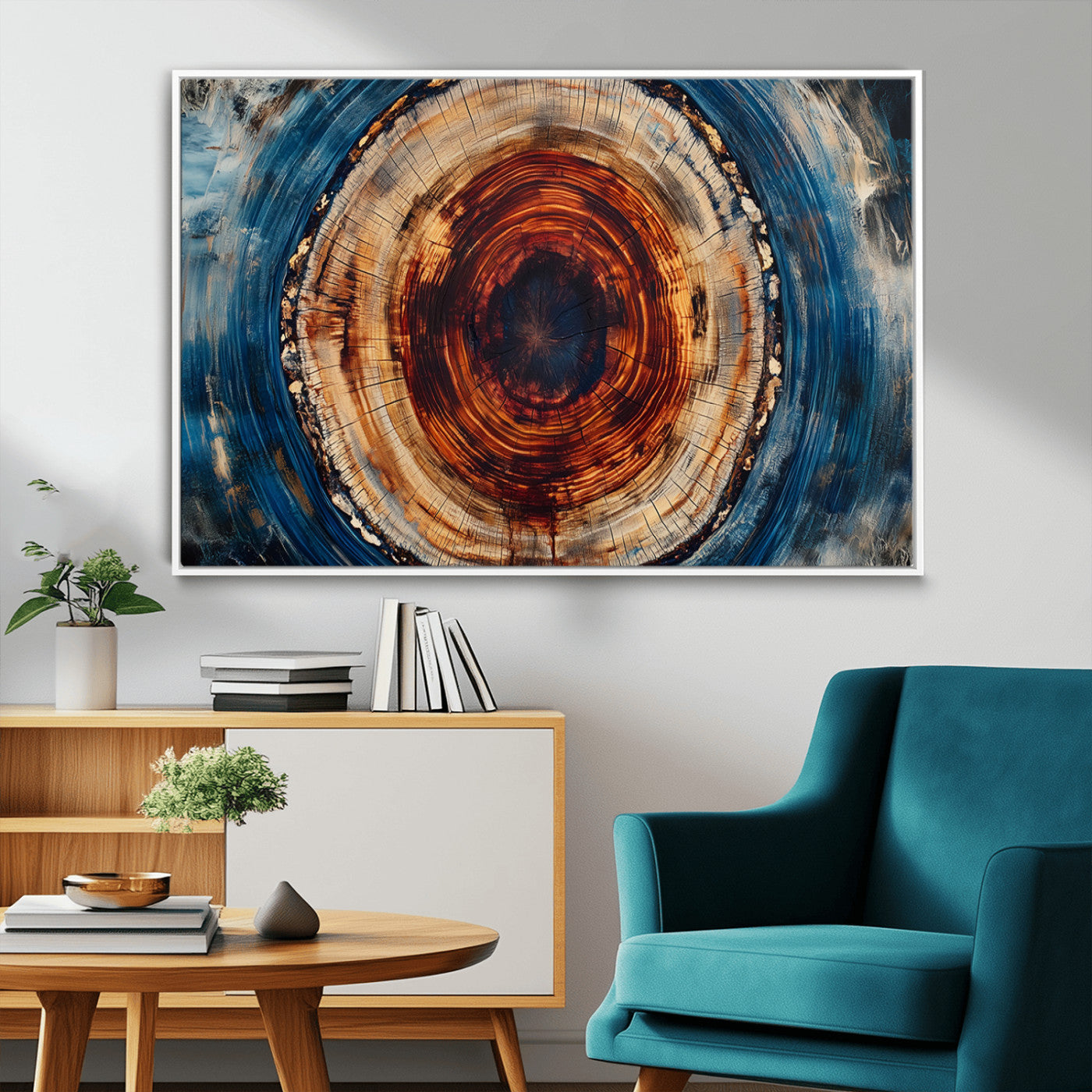 90395-MGV-FC-36X24_White-Abstract Framed Tree Rings Wall Decor, Wood Grain Rings Artwork Print, Nature Woodland Modern Wall