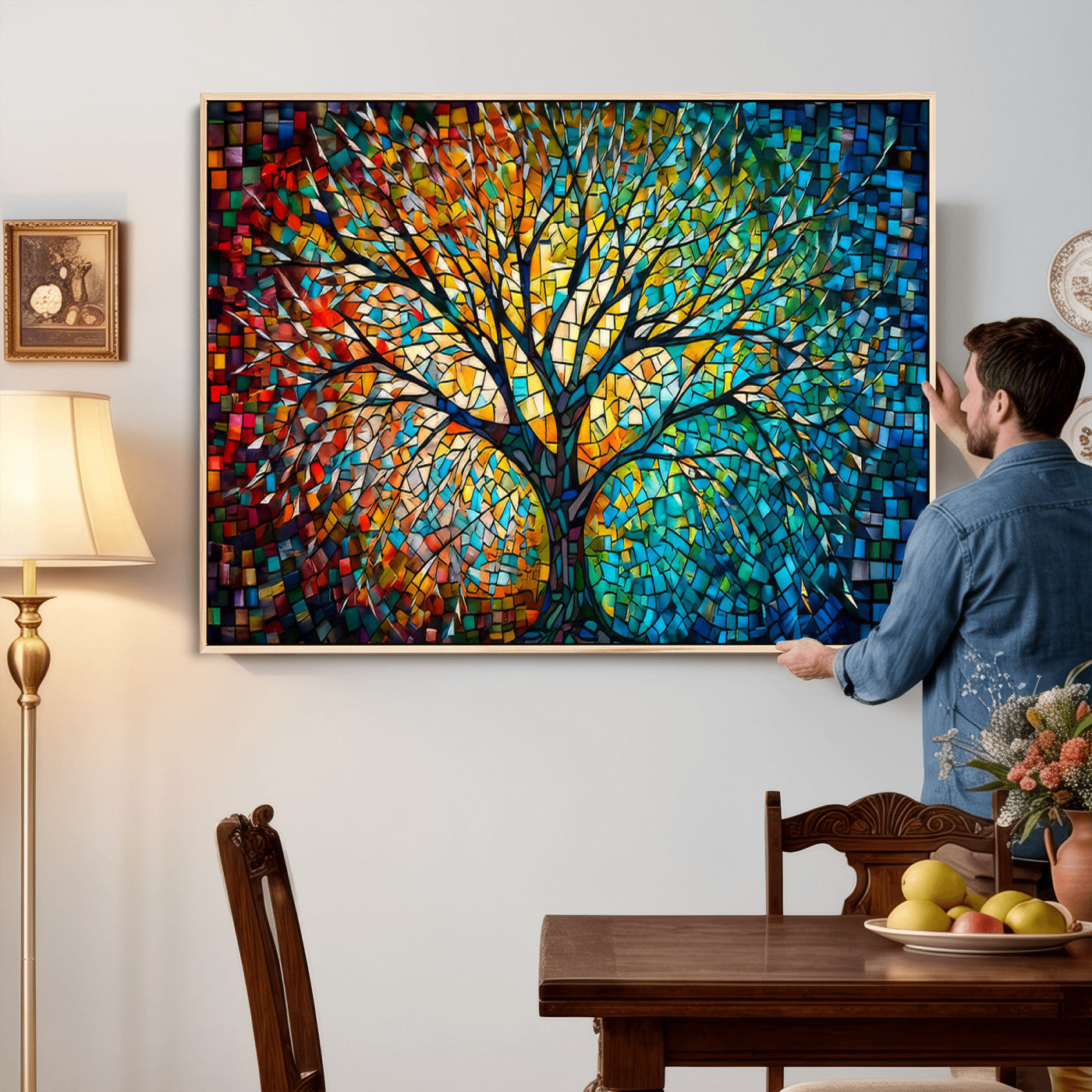 99325-MGV-CV-36X24 - Yggdrasil Tree of Life Wall Art Print Canvas | Mosaic Style 3-Panel Canvas Print