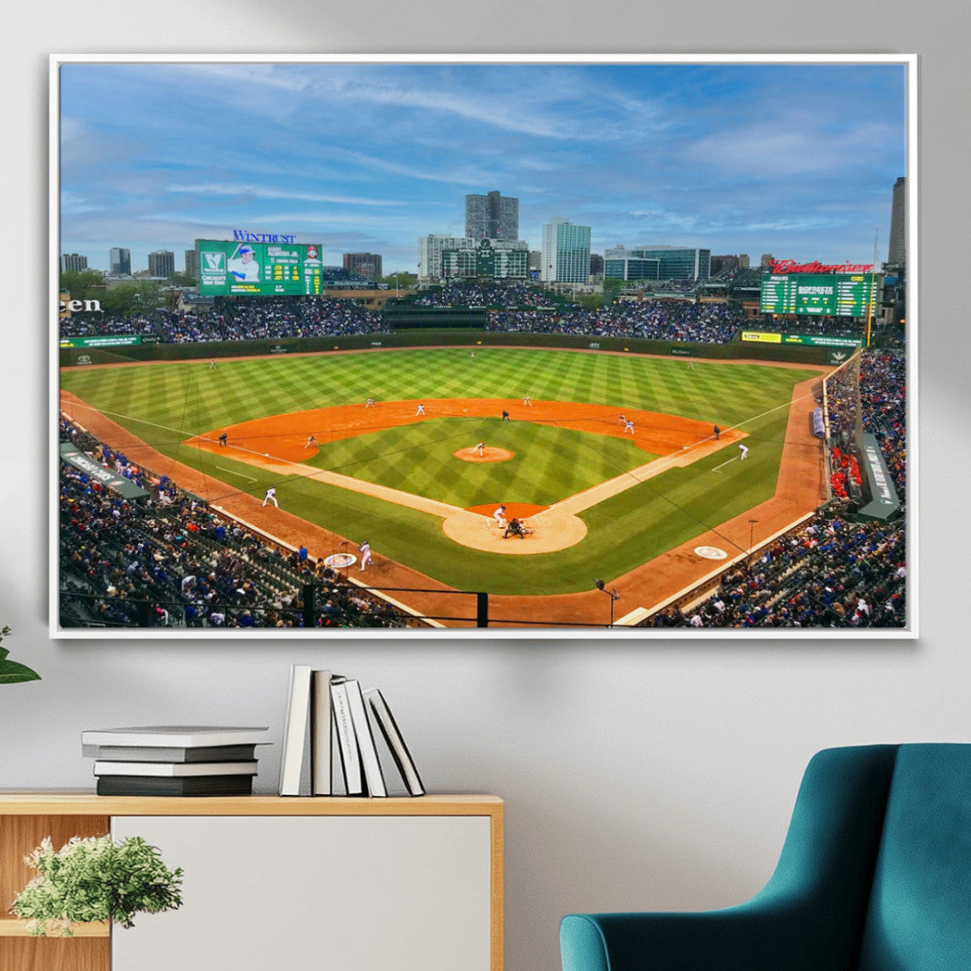 86839-MGV-CV-36X24-Wrigley Field Chicago Cubs Panoramic Canvas Print – Multi-Piece Iconic Baseball Stadium Wall Art for Home, Office
