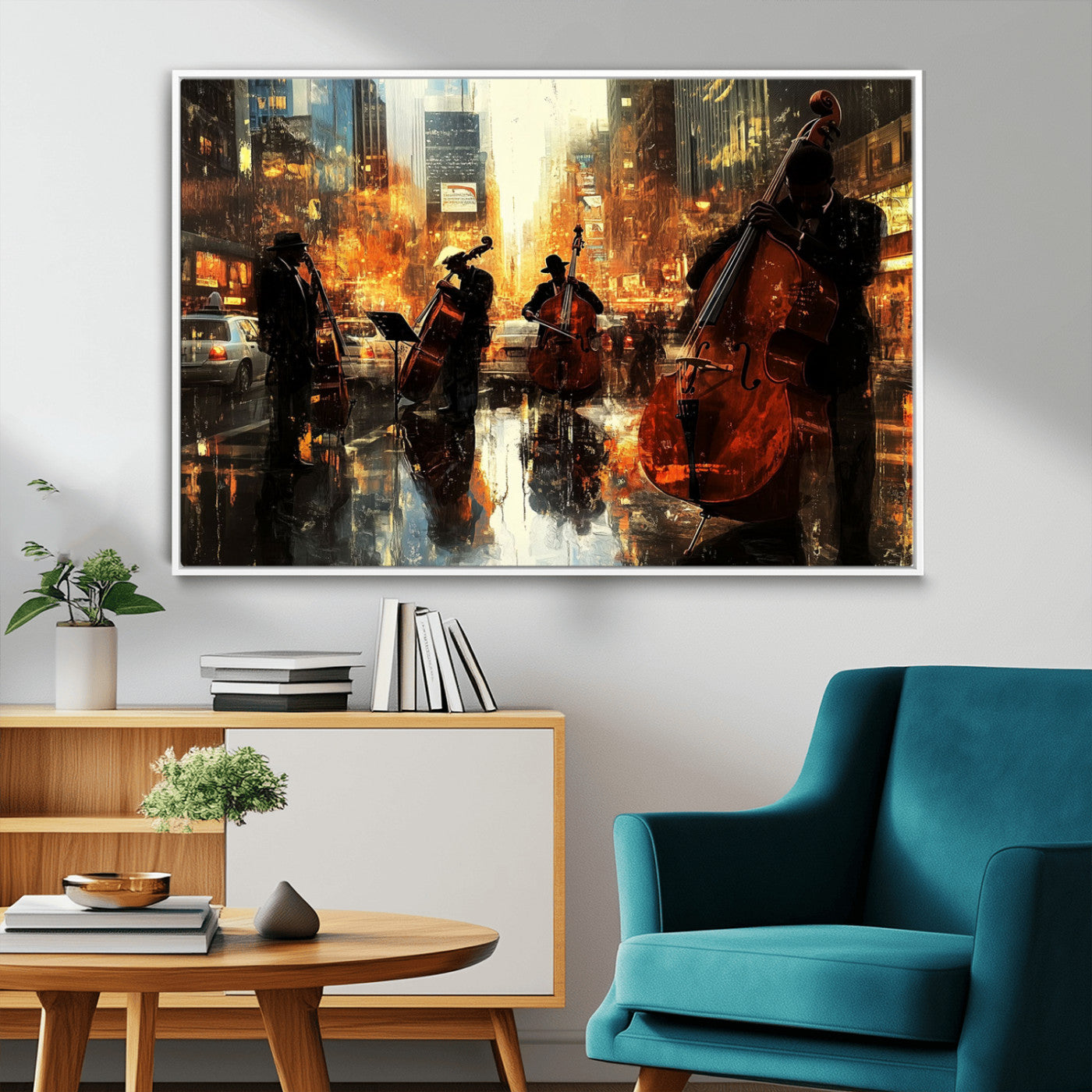 22398-MGV-FC-36X24_White-African American Abstract Jazz Wall Art - Framed Abstract Music Canvas - Colorful Instrument Canvsa