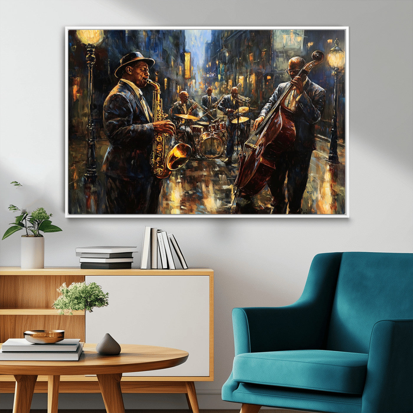 -Jazz Canvas Wall Art Print - Abstract African American Music Art - Framed Posters for Living Room or