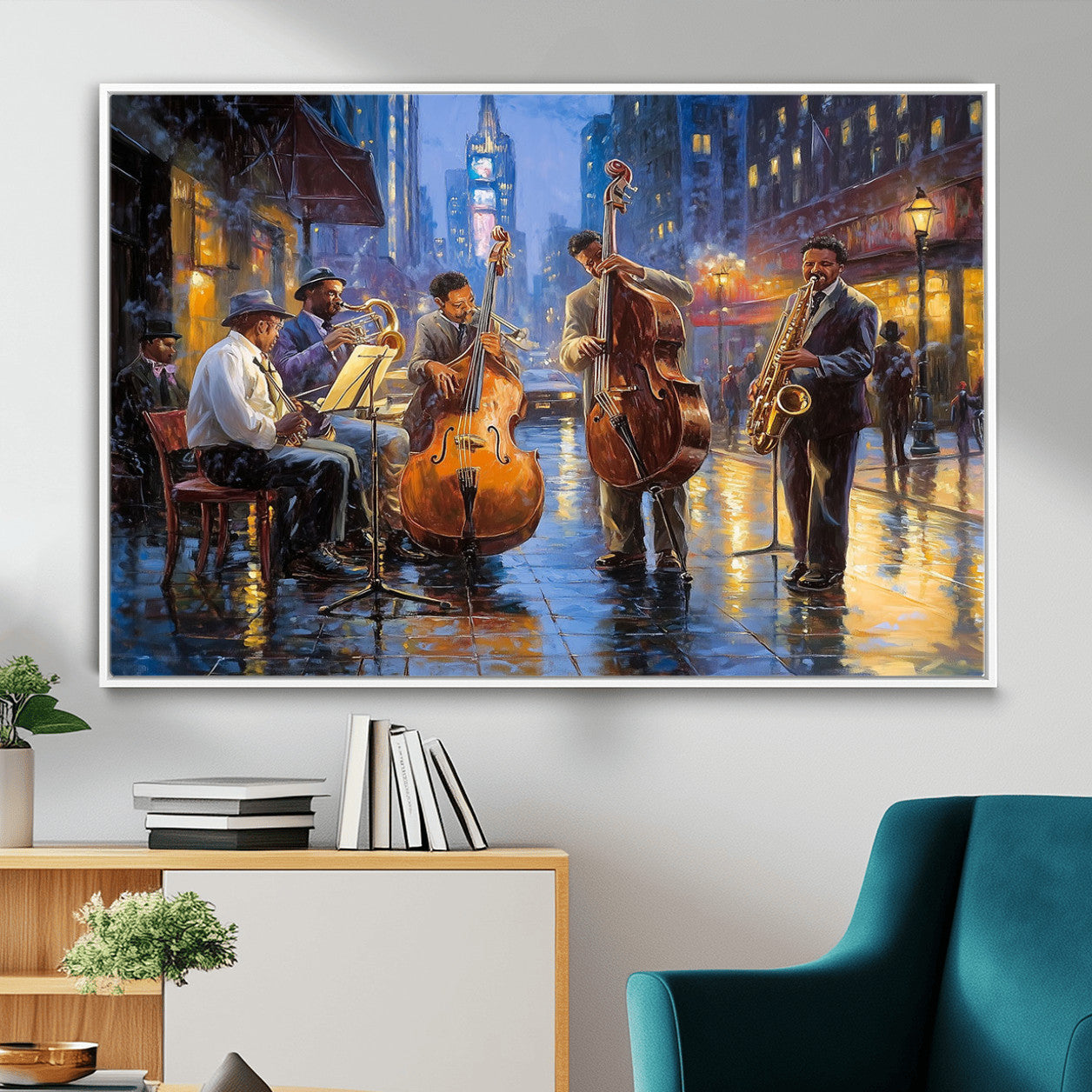 58694-MGV-FC-36X24 - Colorful Jazz Wall Art - African American Music Canvas Print - Framed Abstract Music Poster for Home