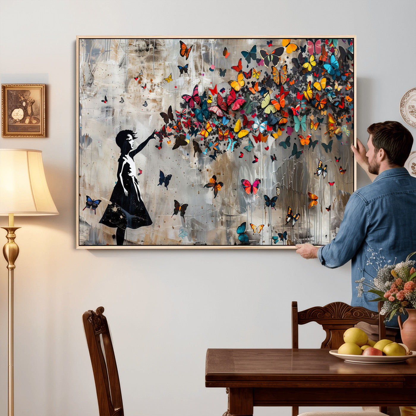 51446-MGV-CV-36X24 - Banksy Butterfly Girl Wall Art | 3-Piece Butterfly Girl Canvas