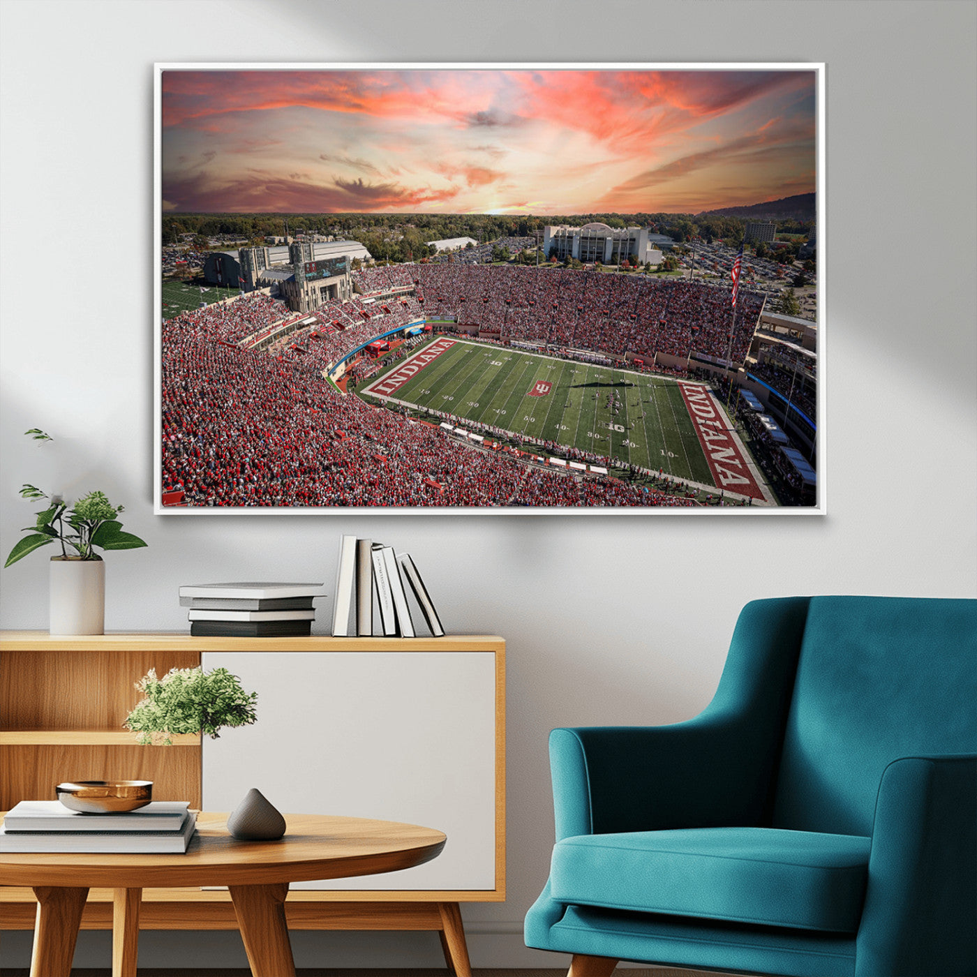 51135-MGV-FC-36X24_White-Indiana Memorial Stadium Wall Art Canvas Print, Framed Studium Canvas Art, Indiana Memorial Stadium