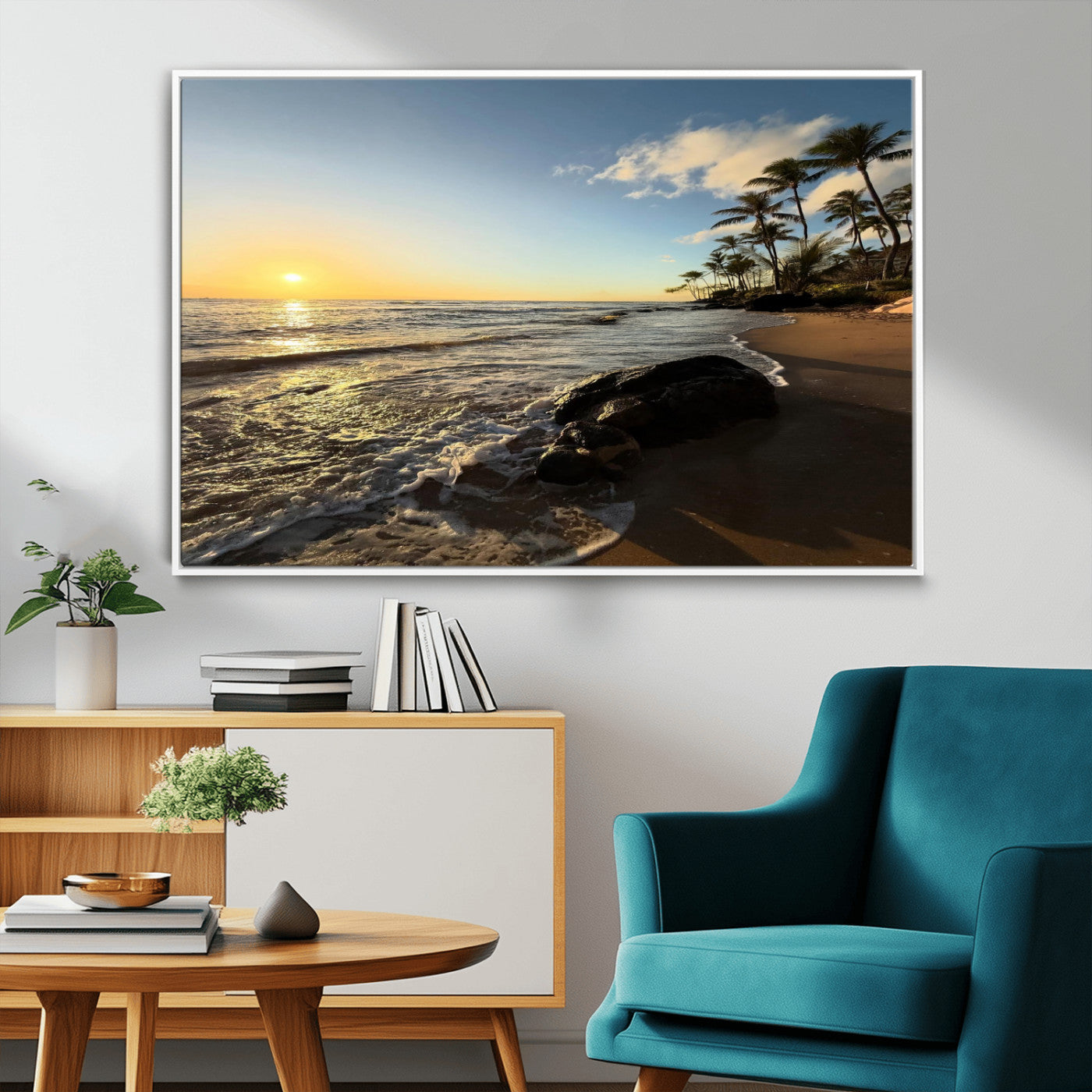 Nadir2-MGV-FC-36X24_White-Tropical Beach Wall Art - Stunning Ocean Sunset Canvas Print with Palm Tree Design for Relaxing and