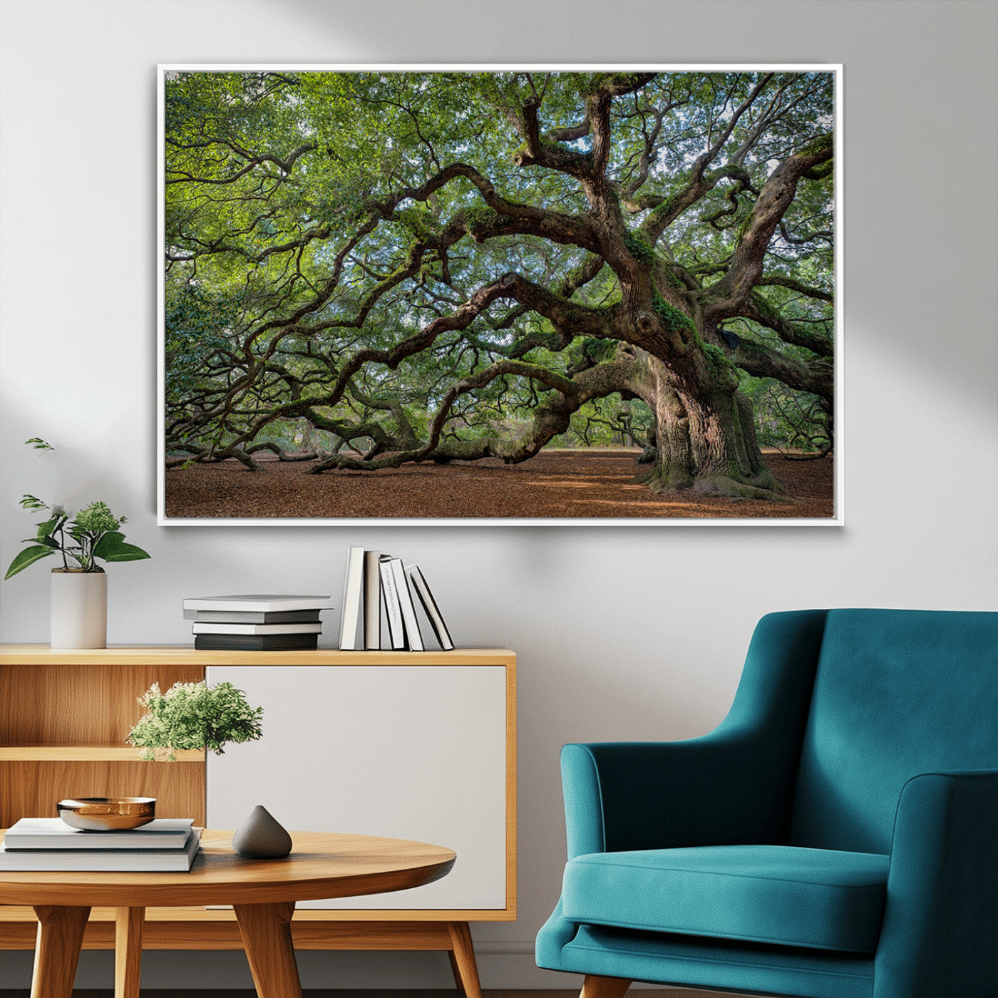 MGV-FC-36X24 - Ancient Oak Tree Wall Art – Canvas Print of Expansive Branches Lush Green Canopy, Tranquil Landscape, Majestic Nature Decor for Home or Office