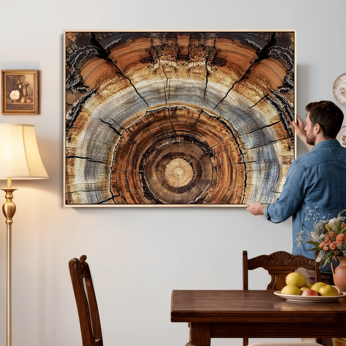 15184146-MGV-CV-36X24 - Tree Rings Wall Art Canvas Print, Framed Wood Texture Art Picture Print, Rustic Pattern Perfect Rustic Organic Decor Artwork