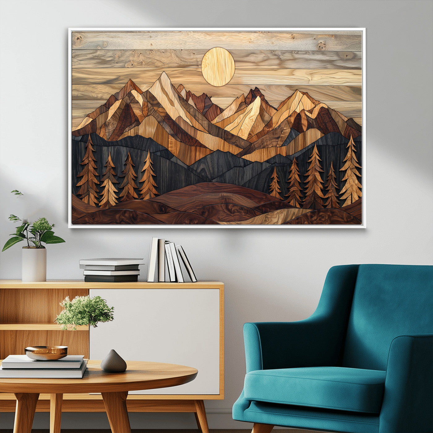 39116082-MGV-FC-36X24_White-Wood Mountain Landscape Wall Art Canvas Print, Framed Sunset Hills Art Picture Print, Abstract Nature Perfect Boho Decor Artwork