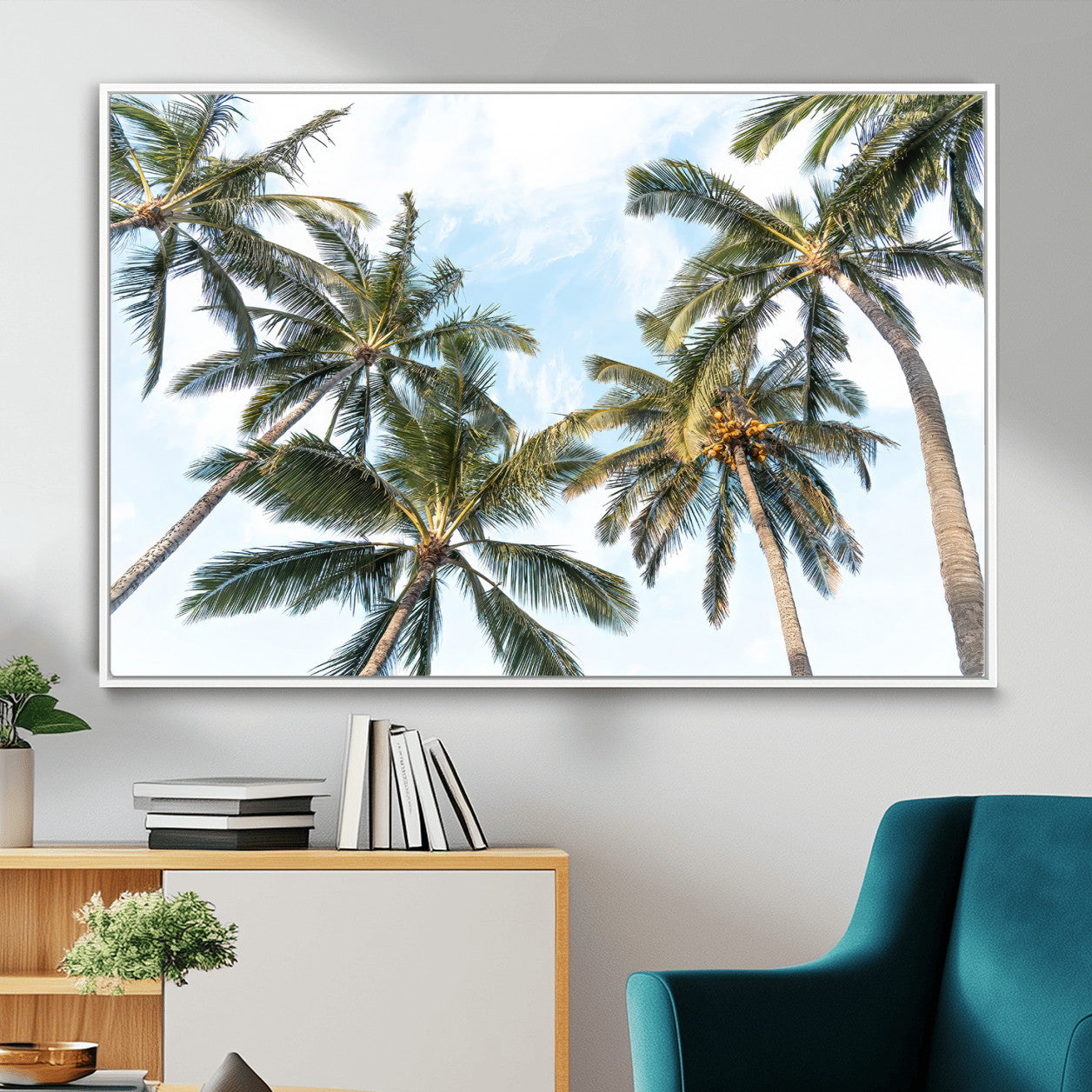 87247012-MGV-CV-36X24 - Tropical Palm Trees Wall Art – Sunlit Leaves & Blue Sky Canvas Print, Island Breeze and Vacation Vibes for Office or Home Decor