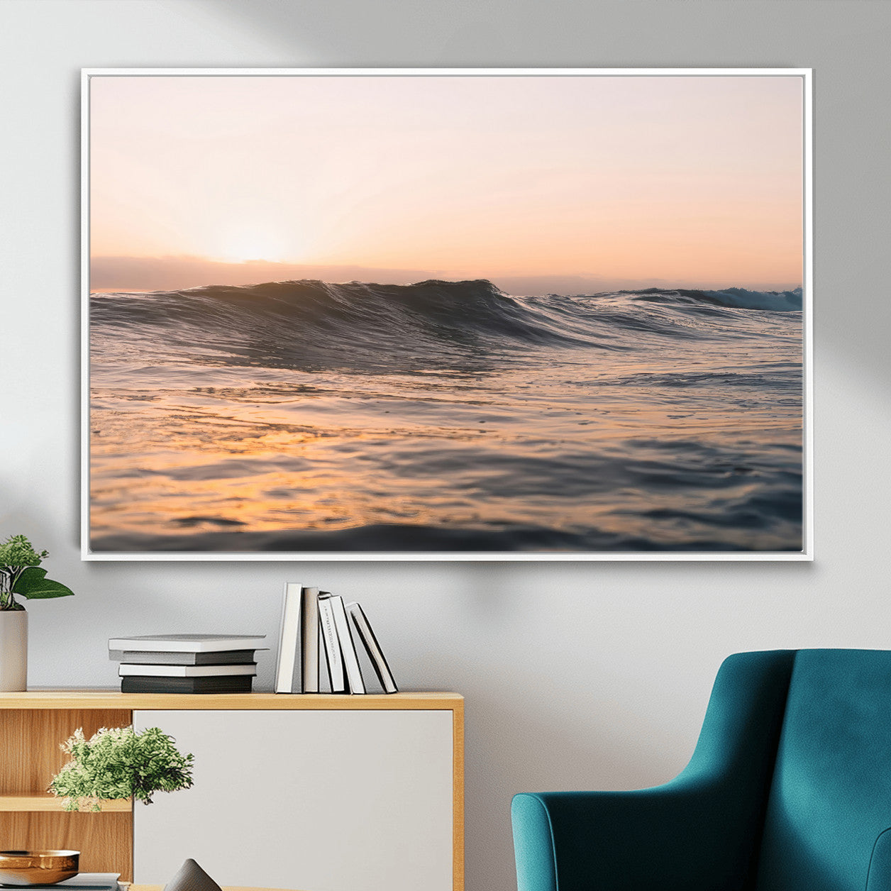 46299358-MGV-CV-36X24 - Golden Sunset Ocean Wall Art – Tranquil Waves & Peaceful Horizon Canvas Print, Soft Light and Evening Glow for Serene Beach, Home or Nature Decor