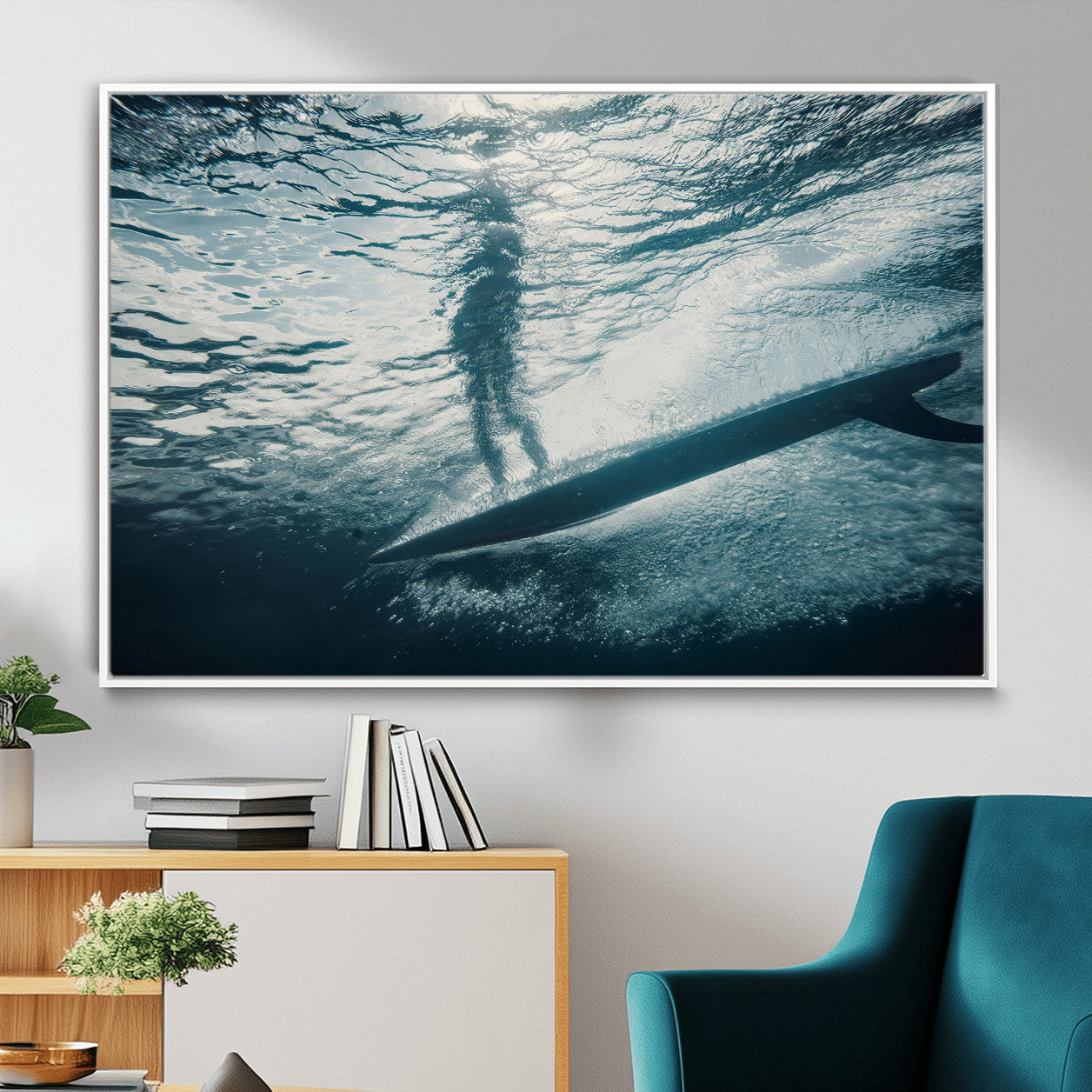 MGV-FC-36X24 - Submerged Surf Wall Art Canvas Print, Framed Underwater Perspective Art Picture Print, Ocean Surf Perfect Coastal Adventure Decor Artwork