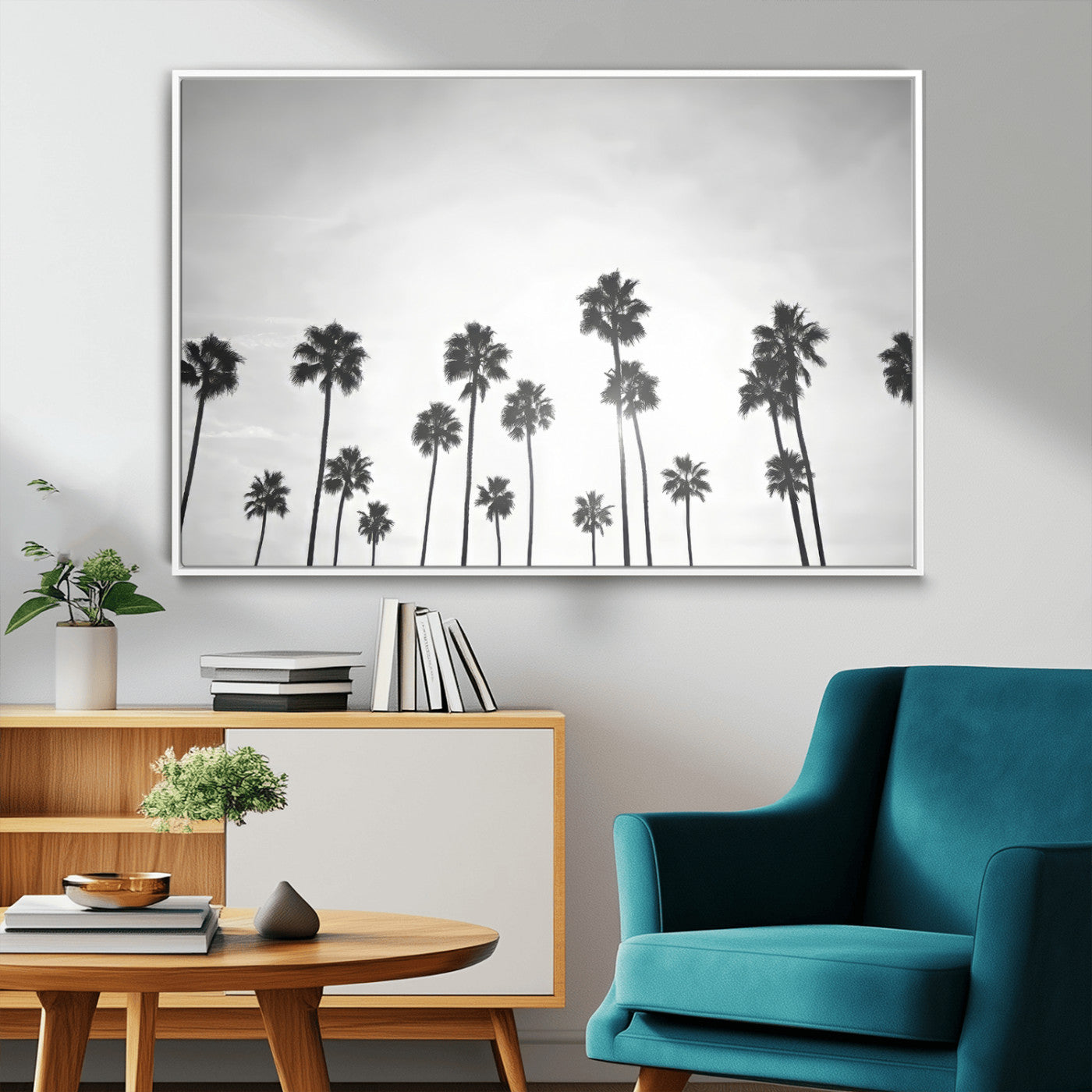 62298277-MGV-FC-36X24_White-Monochrome Palms Wall Art Canvas Print – Framed Minimalist Silhouetted Trees Artwork for Home, Office, Living Room