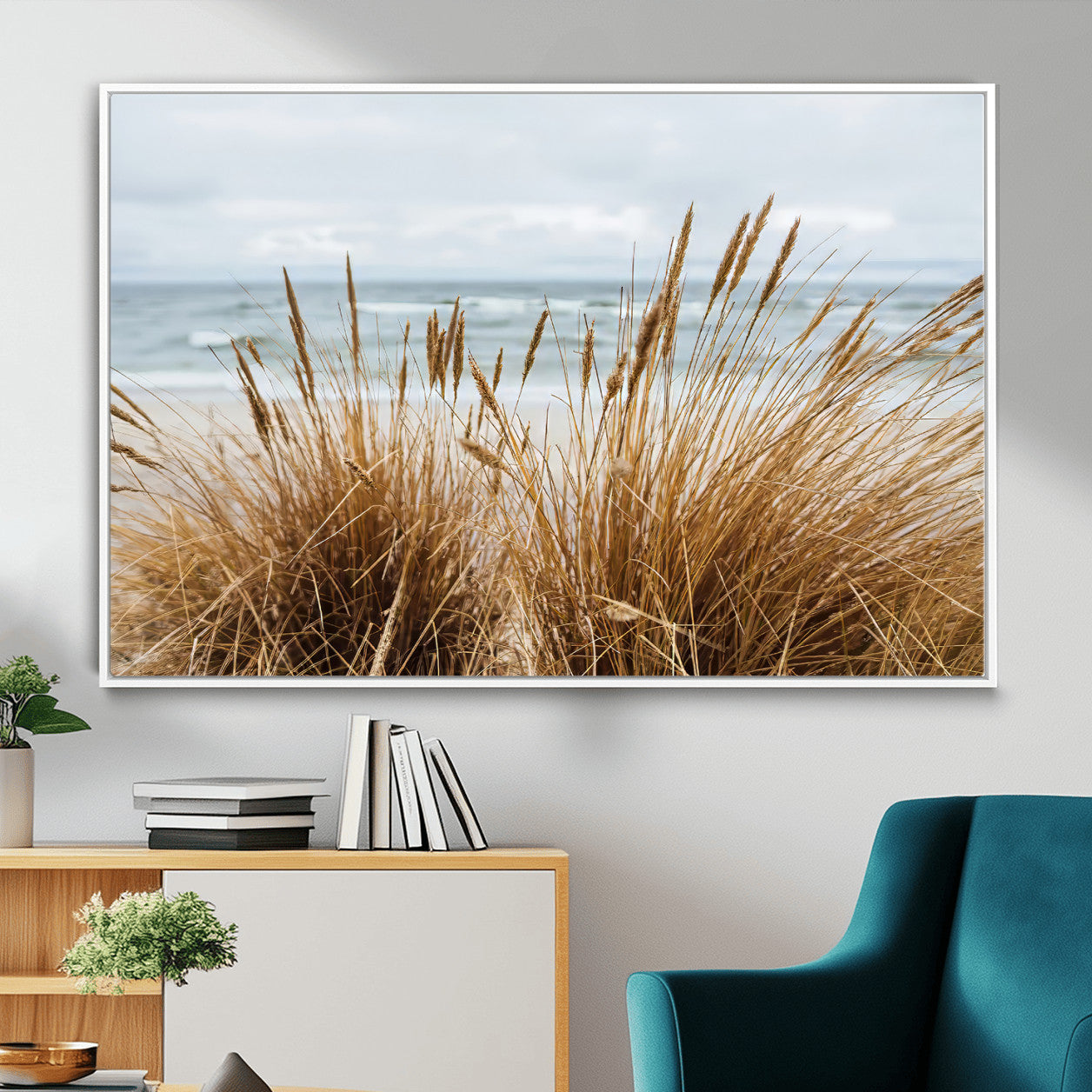 14270839-MGV-CV-36X24 - Beach Grass Wall Art – Canvas Print of Serene Coastal Shore, Peaceful Ocean Vibes, Nature Decor for Guest Room, Office or Living Room