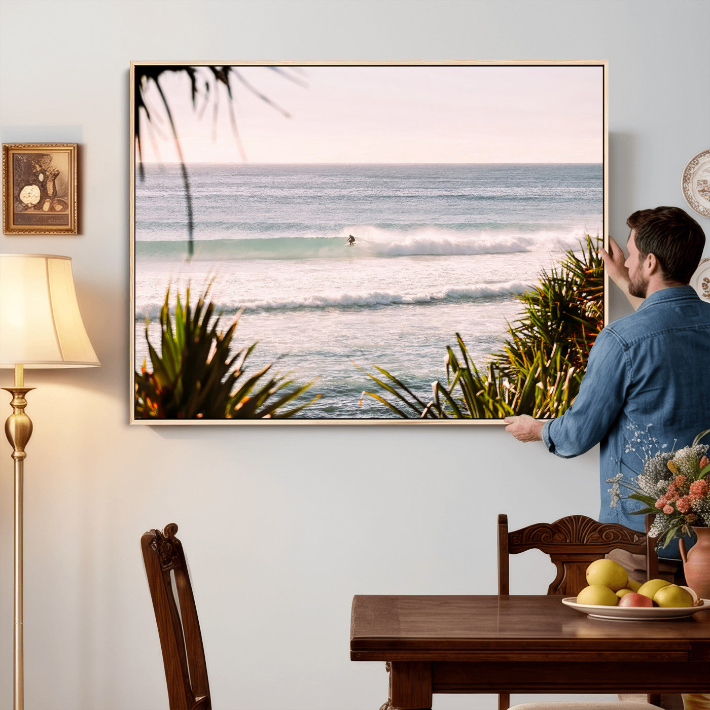 23287092-MGV-CV-36X24 - Ocean Surfer Wall Art Canvas Print | Framed Coastal Surf Art Picture Tropical Beach Artwork for Home Office