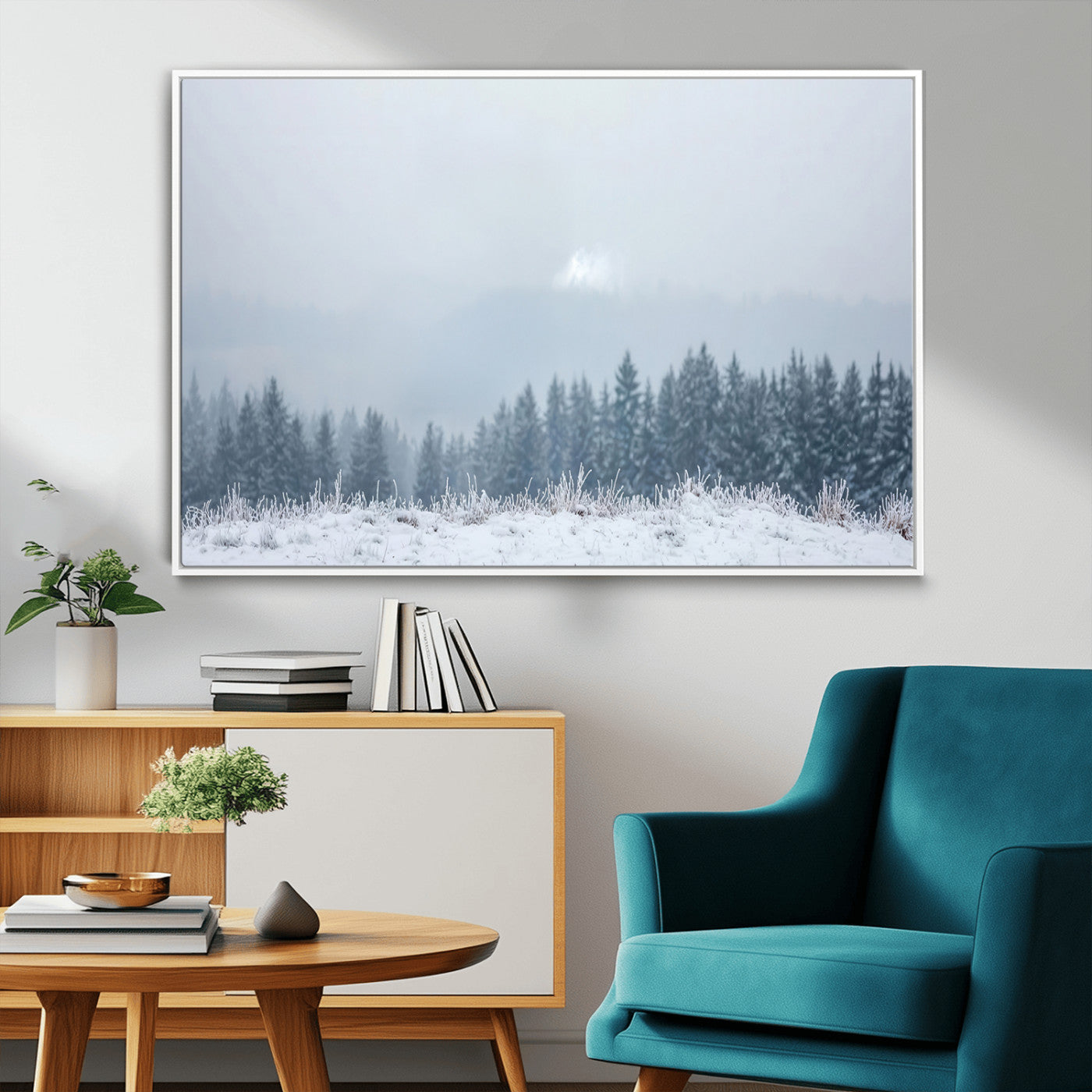 33033082-MGV-FC-36X24_White-Winter Forest Wall Art Canvas Print – Framed Snowy Landscape Art Picture Misty Tree Scene Artwork for Home Office