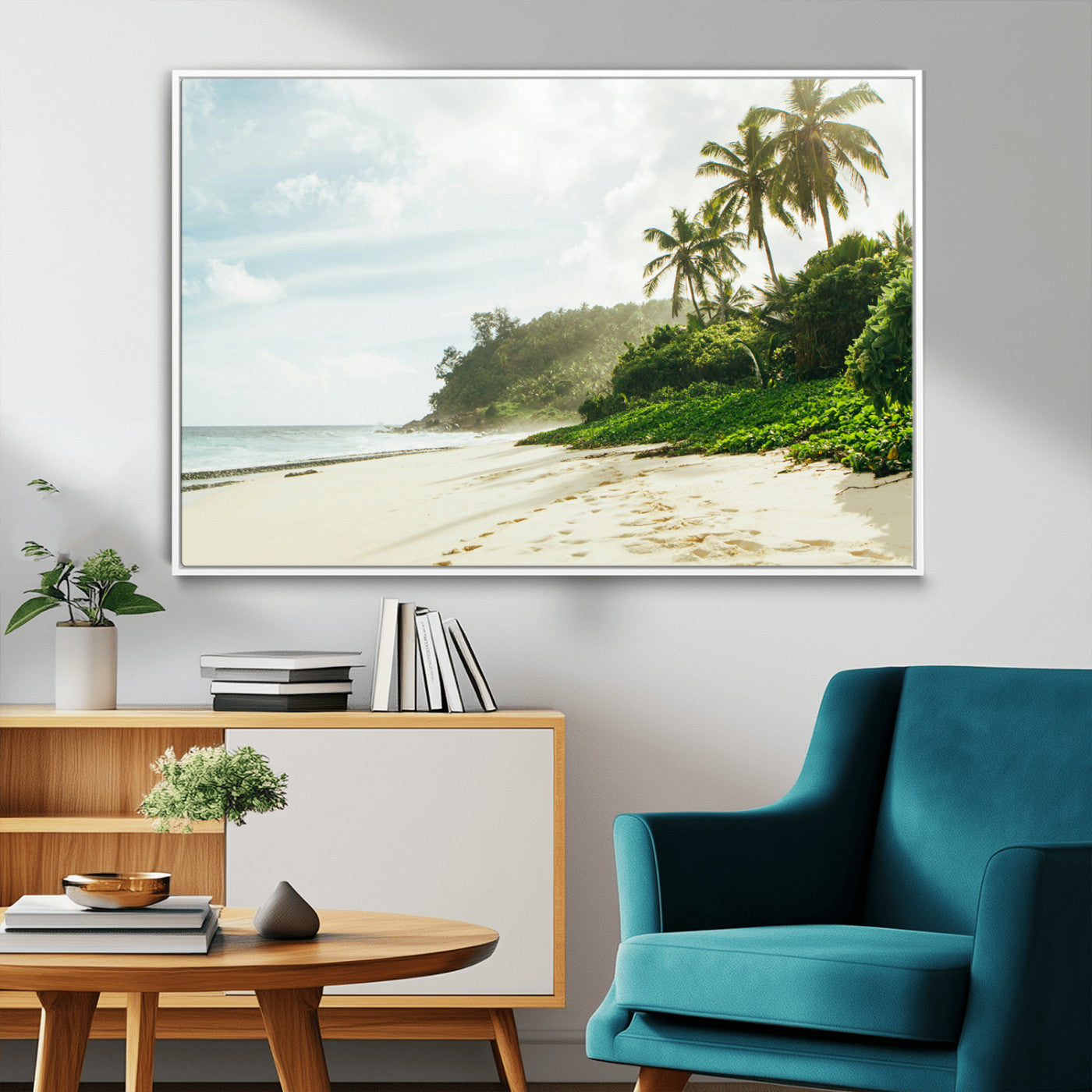 -Relaxing Beach Wall Art Canvas Print – Framed Ocean View Coastal Serenity Tropical Nature Scene Artwork for Home Office