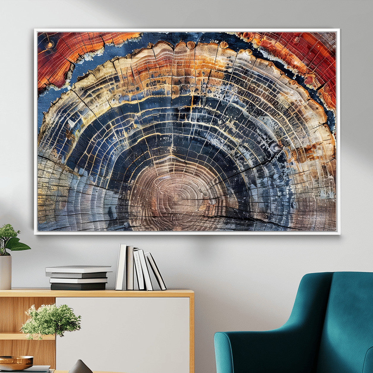 60292921-MGV-FC-36X24 - Vintage Tree Rings Wall Art Canvas Print – Framed Wood Art Picture Petrified Wood Artwork for Home, Office, Living Room