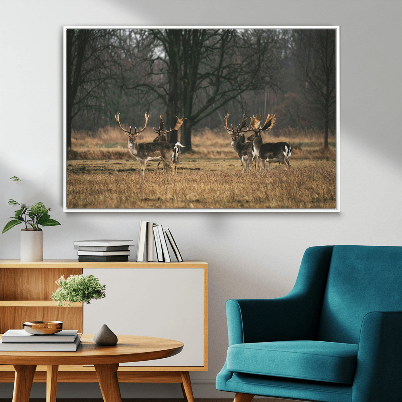 55348744-MGV-CV-36X24-Deer Wall Art Canvas Print – Framed Rustic Wildlife Stags Forest Nature Scene Artwork for Home, Office, Living Room