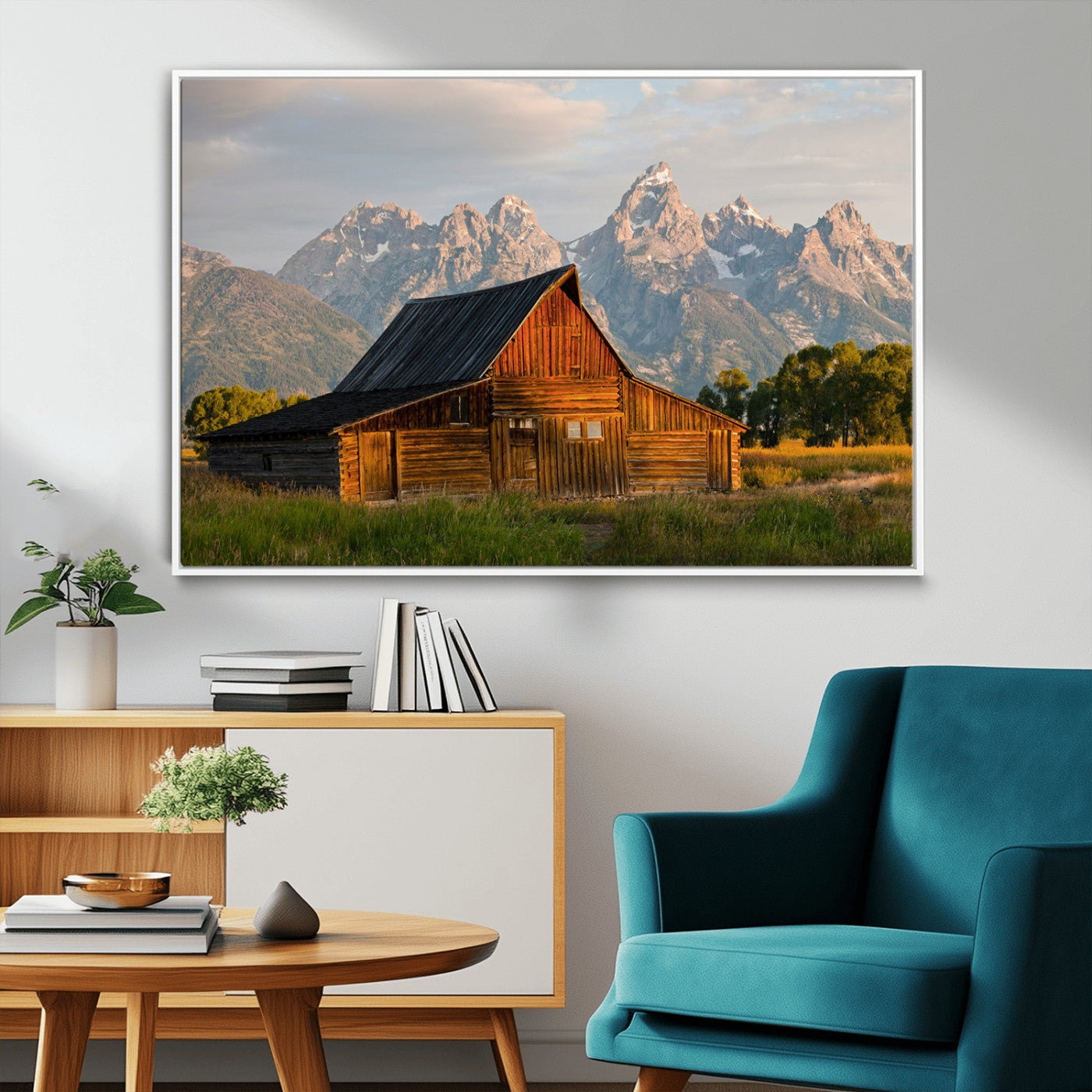 31771014-MGV-FC-36X24_White-Rustic Barn Wall Art Canvas Print – Framed Western Landscape Farmhouse Style Rustic Nature Scene Artwork for Home Office