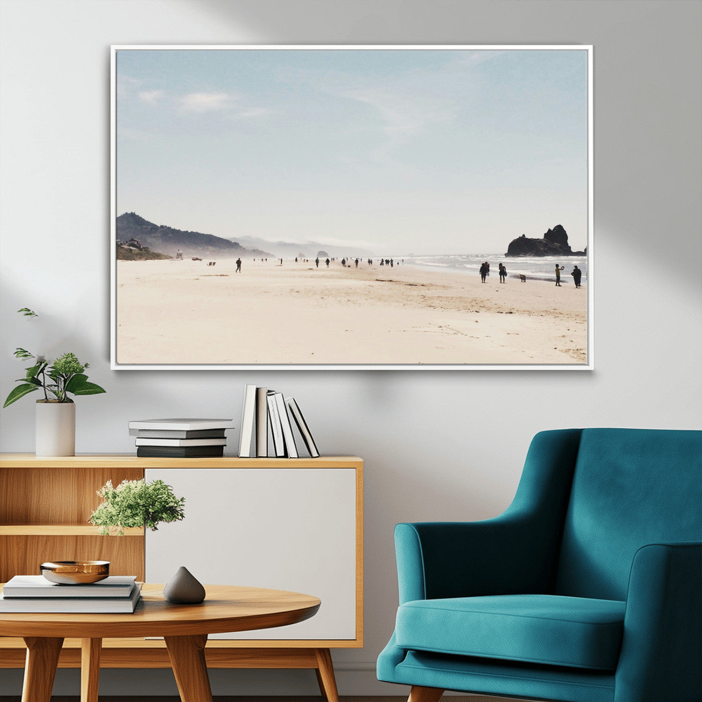 28307820-MGV-CV-36X24-Minimalist Beach Wall Art Canvas Print – Framed Coastal Serenity Soft Sand Nature Scene Artwork for Home Office
