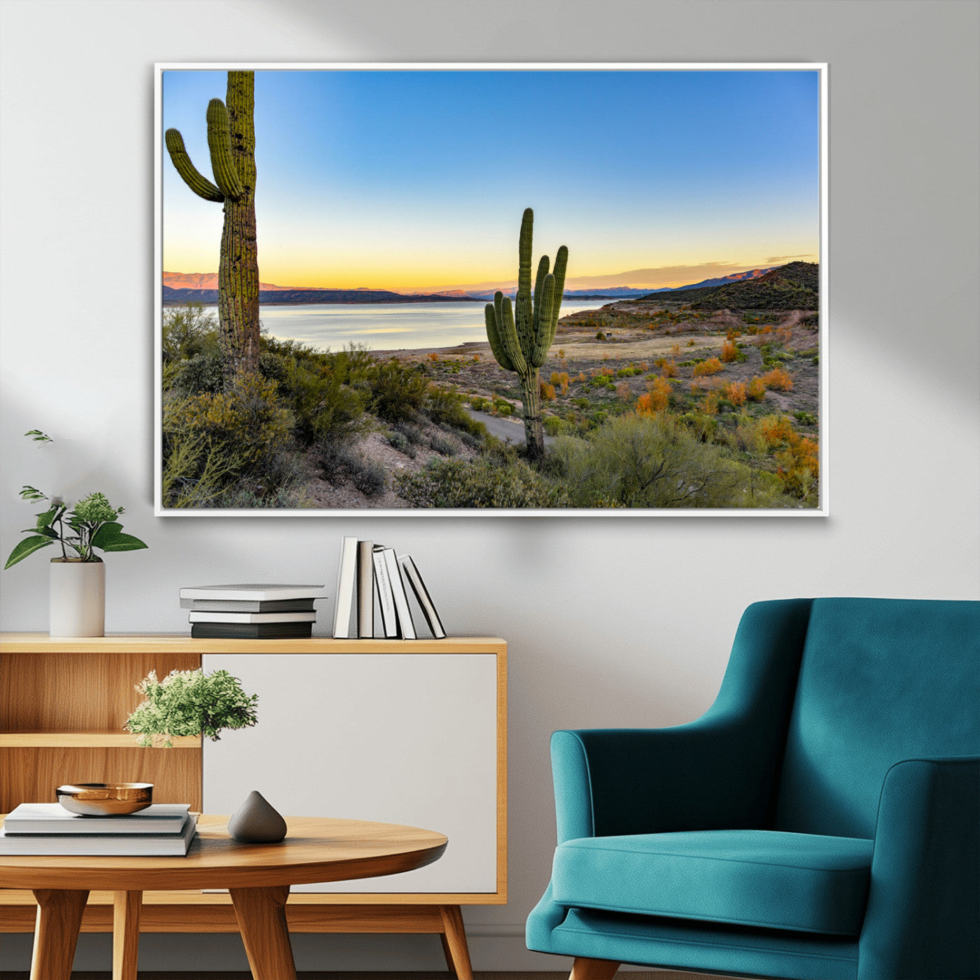 -Saguaro Cactus Wall Art Canvas Print – Framed Desert Sunset Southwestern Nature Scene Artwork for Home Office