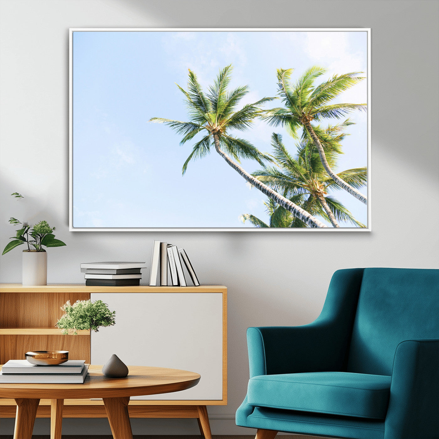 -Palm Trees Wall Art Canvas Print – Framed Tropical Coastal Nature Scene Artwork for Home Office