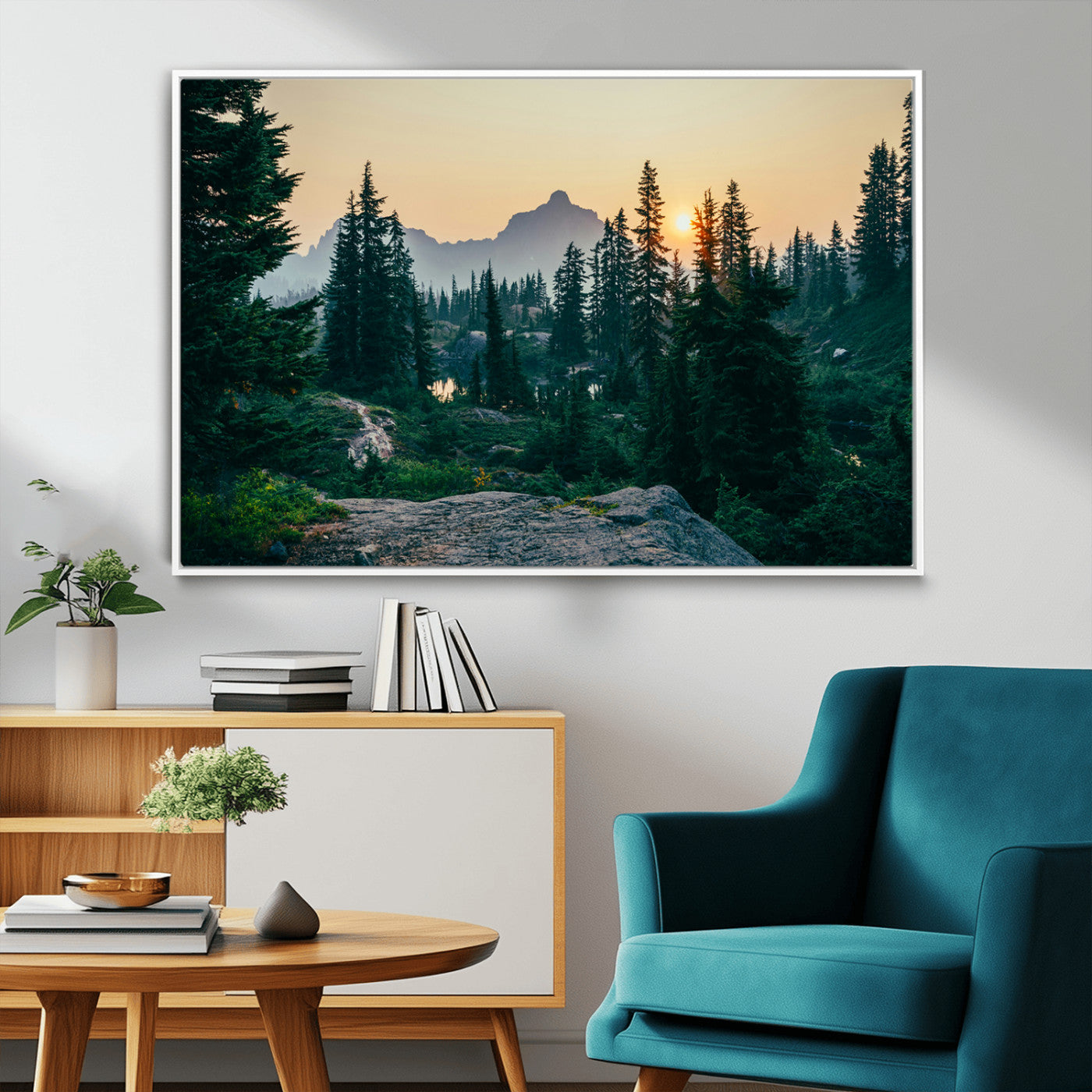-Mountain Wall Art Canvas Print – Framed Forest Serenity Mountain Nature Scene Artwork for Home Office
