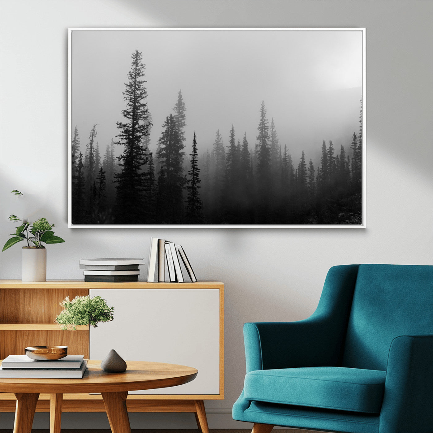 73138900-MGV-CV-36X24-Misty Pines Wall Art Canvas Print – Framed Woodland Minimalist Rustic Nature Scene Photography Artwork for Home Office