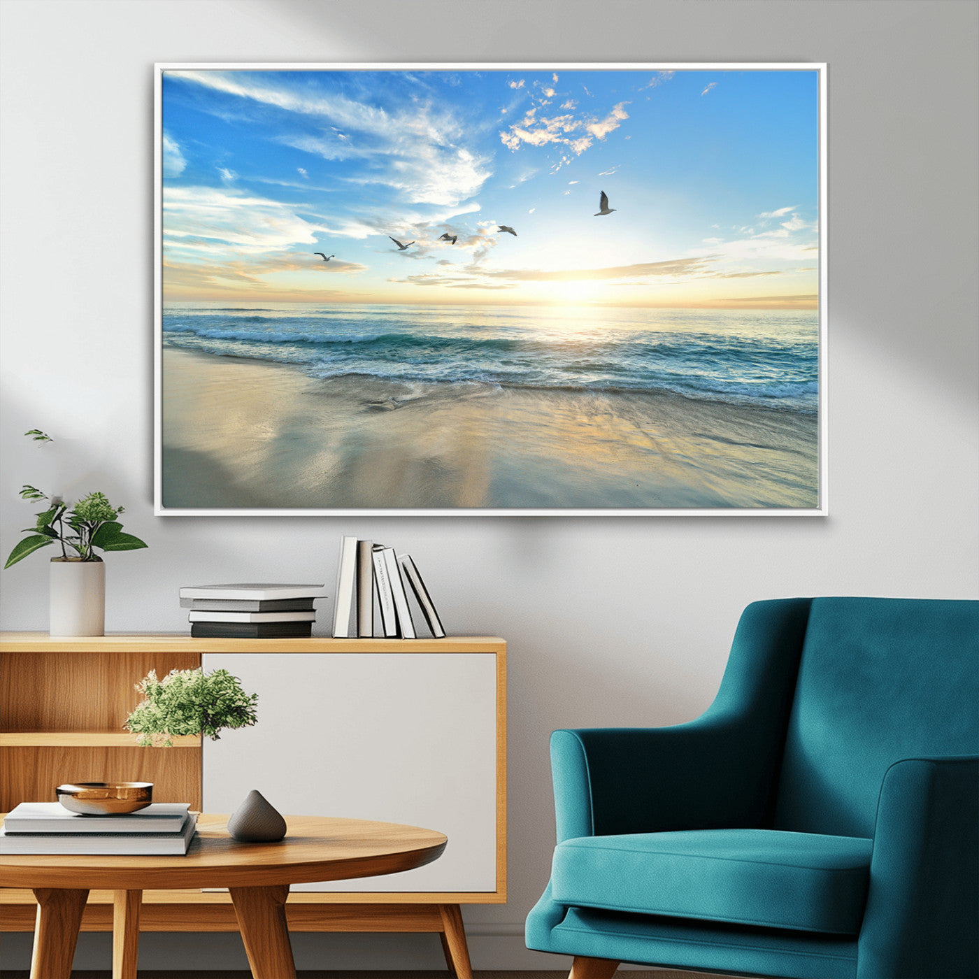 20708696-MGV-CV-36X24-Minimalist Seaside Wall Art Canvas Print – Morning Glow Golden Reflections Coastal Nature Artwork for Home, Office