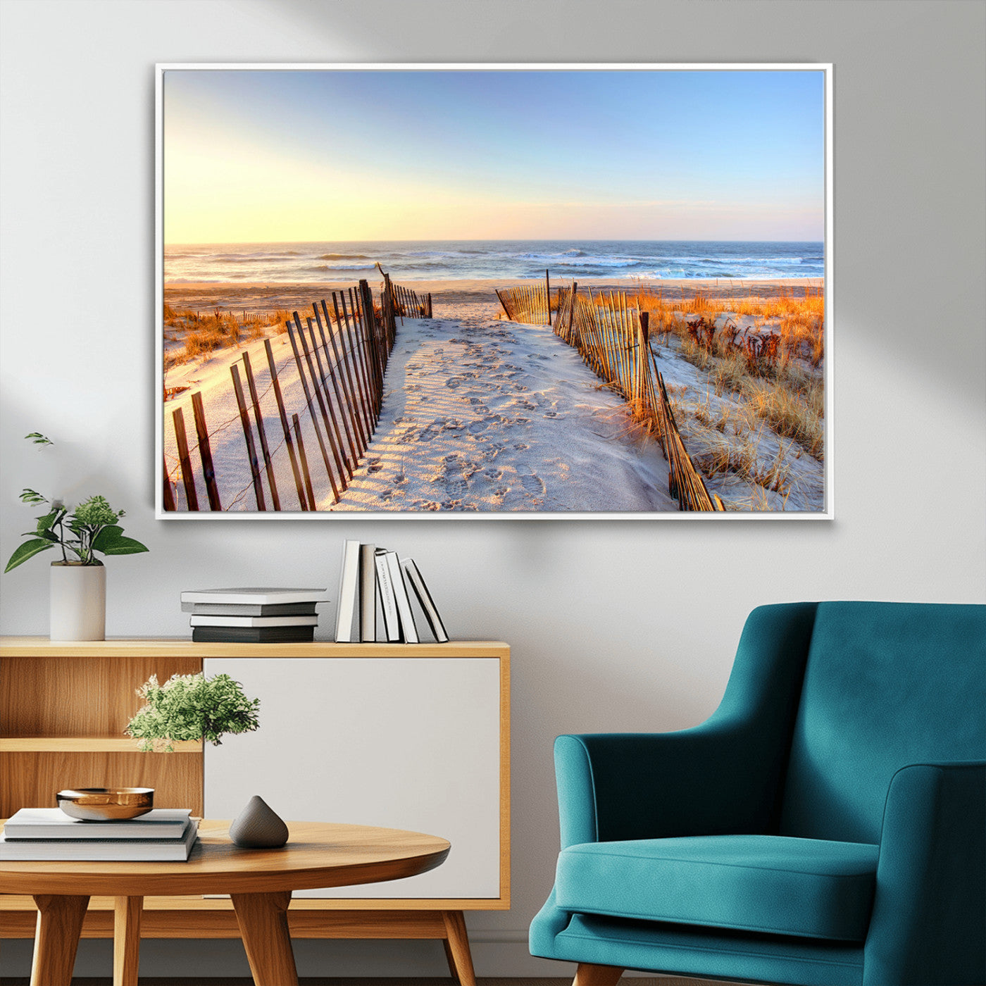73351887-MGV-FC-36X24_White-Ocean Sunset Wall Art Canvas Print – Nautical Beach Photography Summer Coastal Serenity Artwork for Home, Office