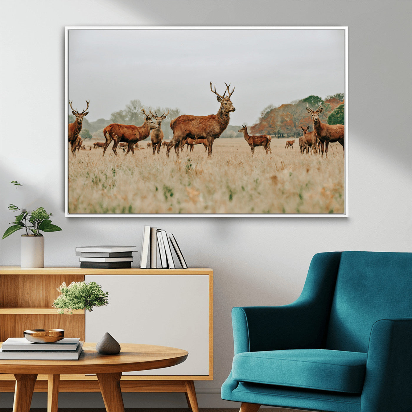-Rustic Deer Wall Art Canvas Print – Autumn Forest Woodland Wildlife Scenic Nature Artwork for Home, Cabin
