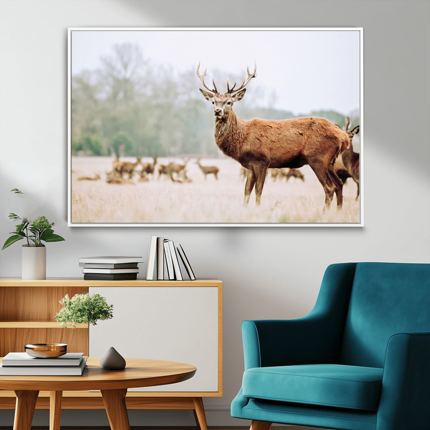 -Rustic Deer Wall Art Canvas Print – Forest Woodland Stag Nordic Animal Scenic Nature Artwork for Home, Cabin