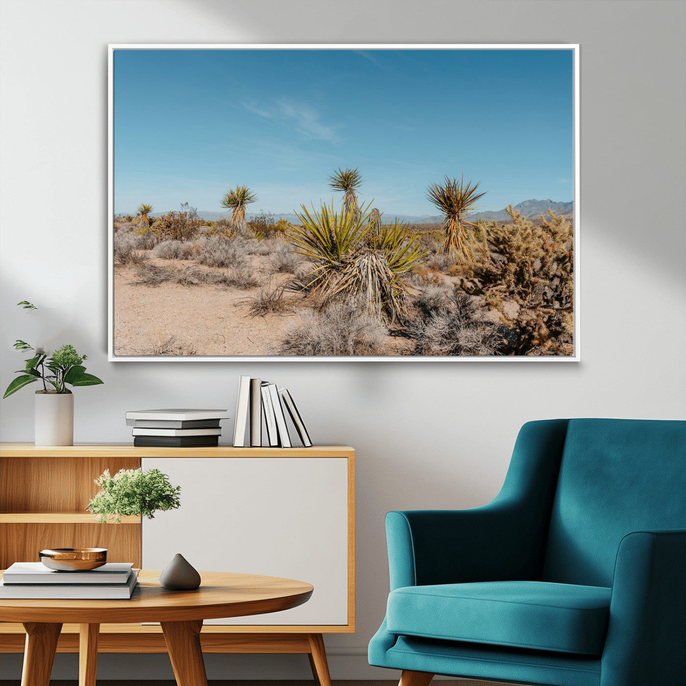 35156165-MGV-FC-36X24_White-Joshua Tree Wall Art Canvas Print – Framed Desert Landscape Warm Earth Tones Southwestern Minimalist Artwork for Home, Office