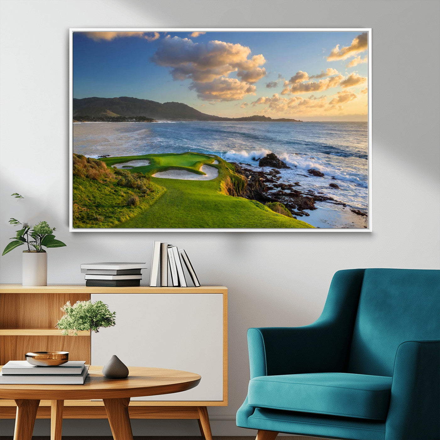 50107048-MGV-FC-36X24_White-Pebble Beach Golf Links Wall Art Canvas Print – Iconic Coastal Golf Course Artwork for Home, Office, Living Room