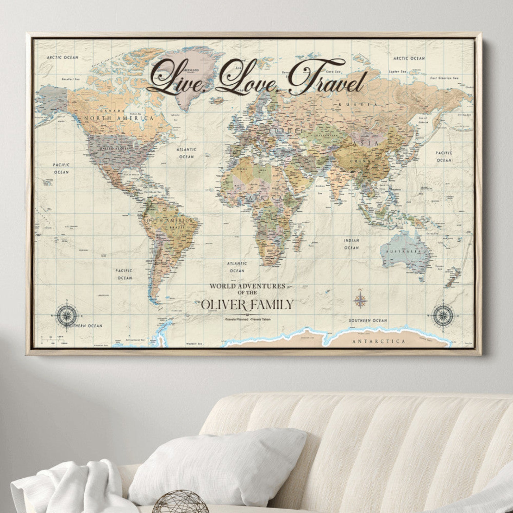 -Personalized Push Pin World Map Canvas – Custom Framed Travel Tracker Wall Art, Large Adventure Map with Pins for Home, Office