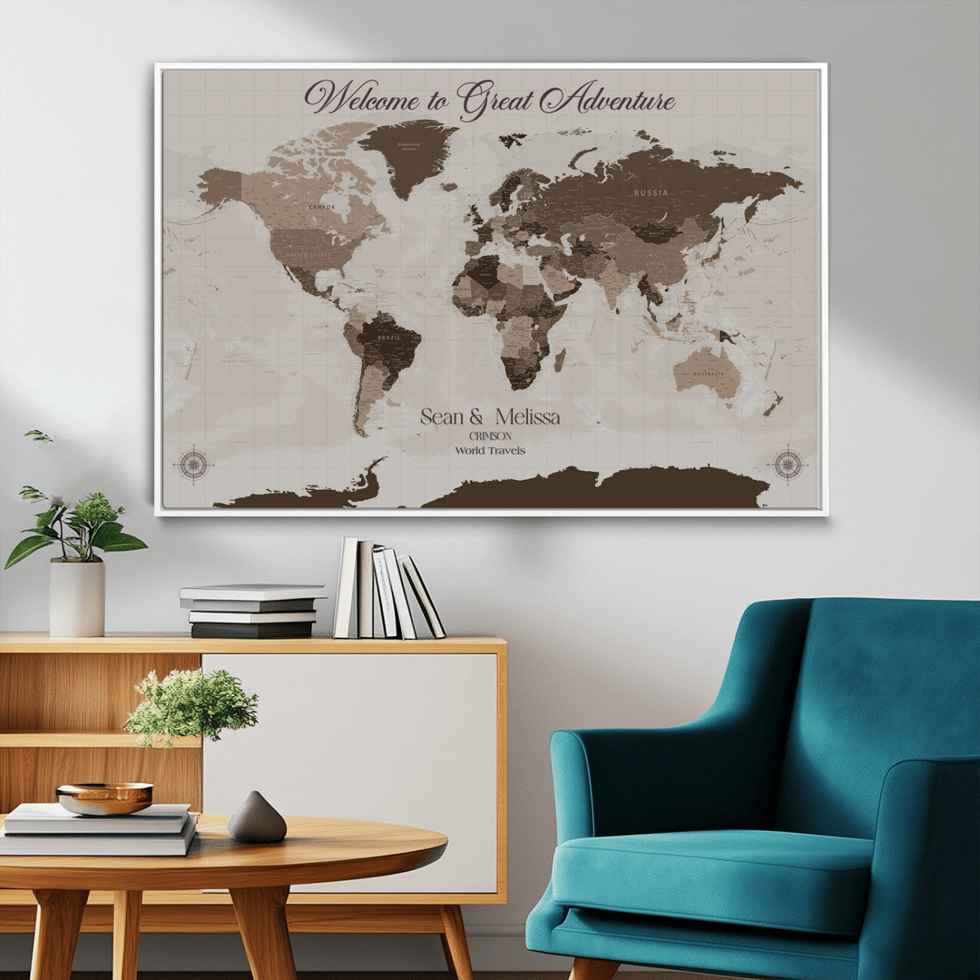 Rehber01-MGV-CV-36X24-Custom Push Pin World Map Wall Art Canvas Print – Personalized Travel Tracker with Pins Framed Large for home, office