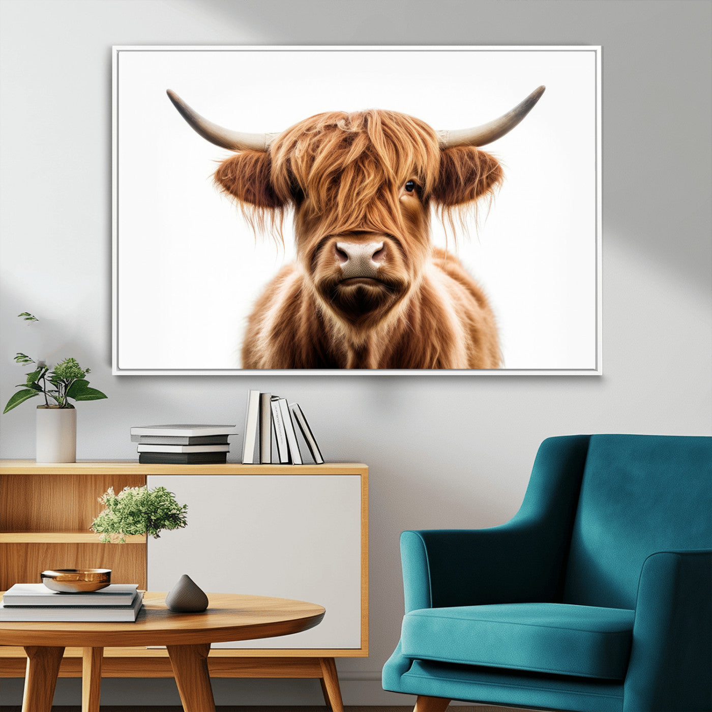 -Scottish Highland Cow Canvas Print, Framed Highland Cow Canvas Home Decor